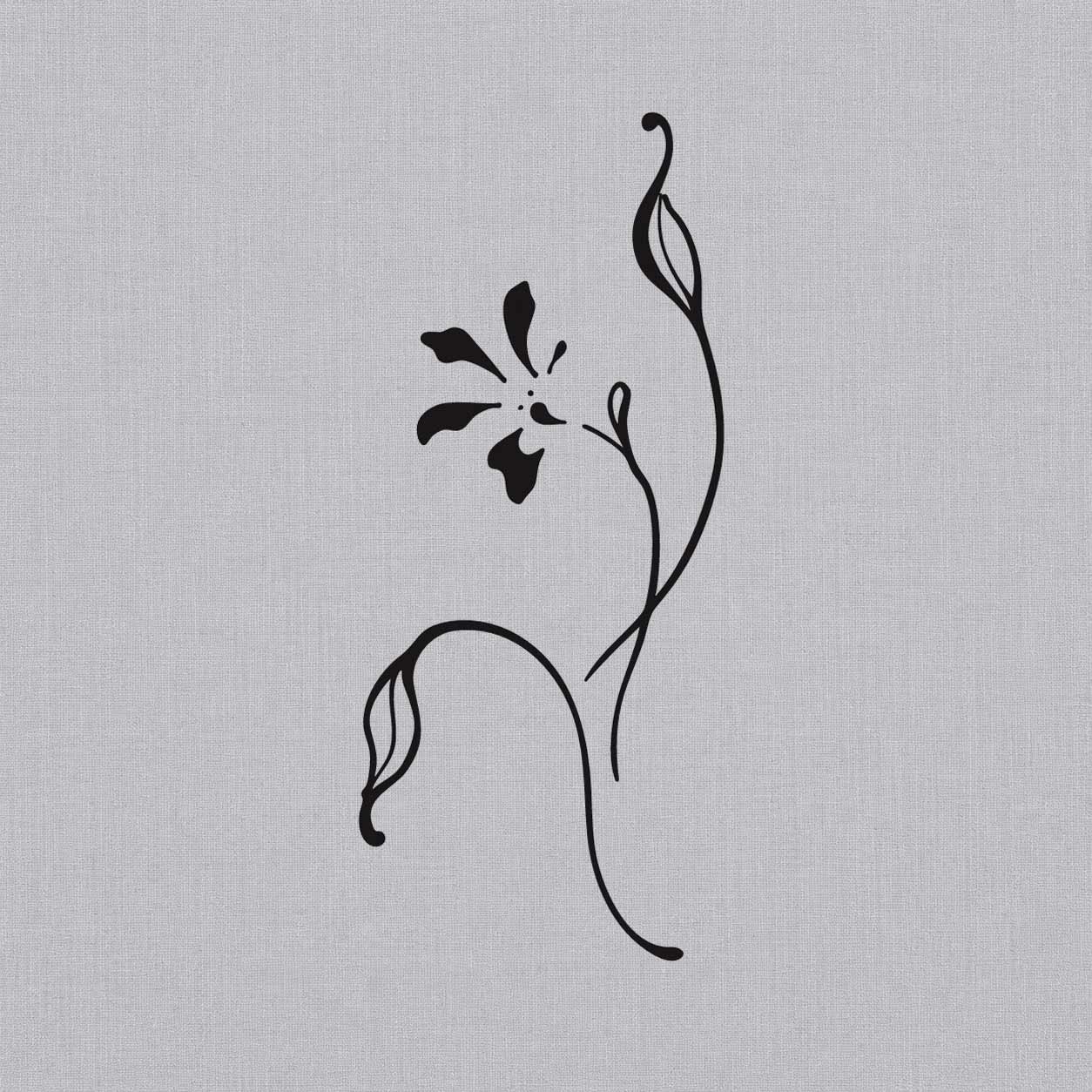 Temporary tattoo ideas design featuring a delicate flower on a slender curved stem with simple leaves and clean black botanical linework.
