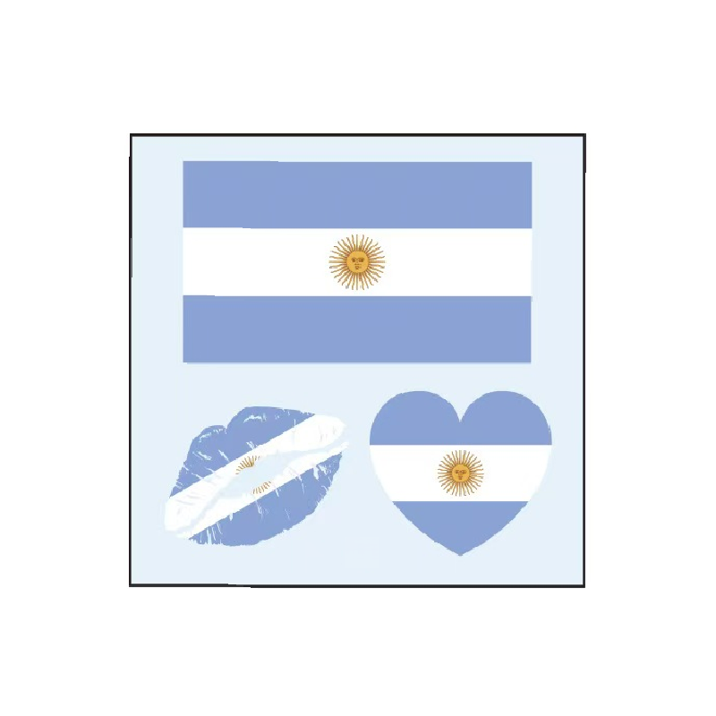 Argentina flag temporary tattoo set with artistic blue white heart and lips designs