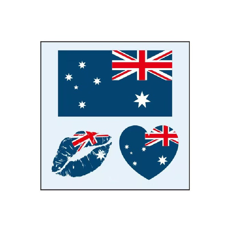 Australia flag temporary tattoo set with heart and lips designs
