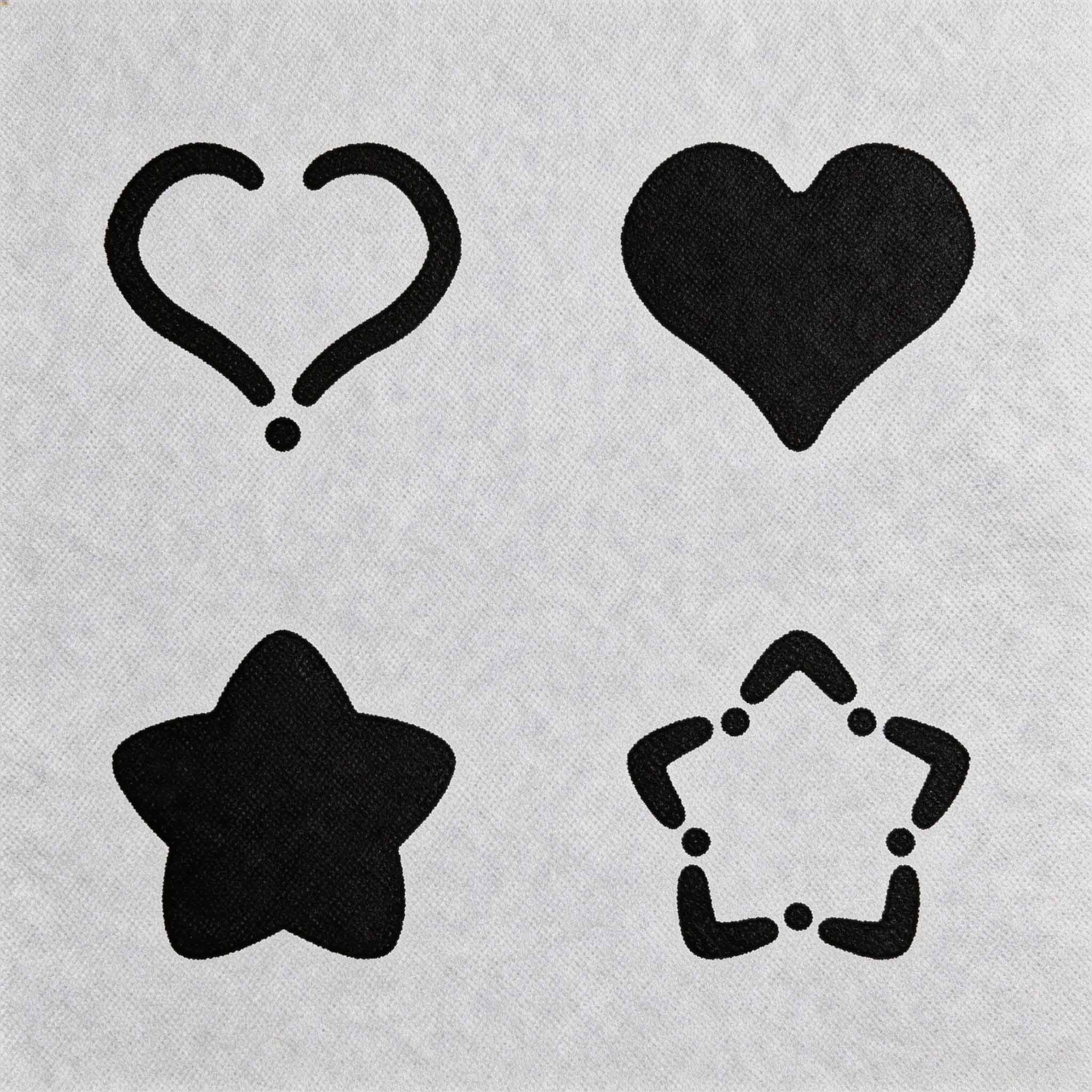 Minimalist heart and star temporary tattoo set with abstract black symbols
