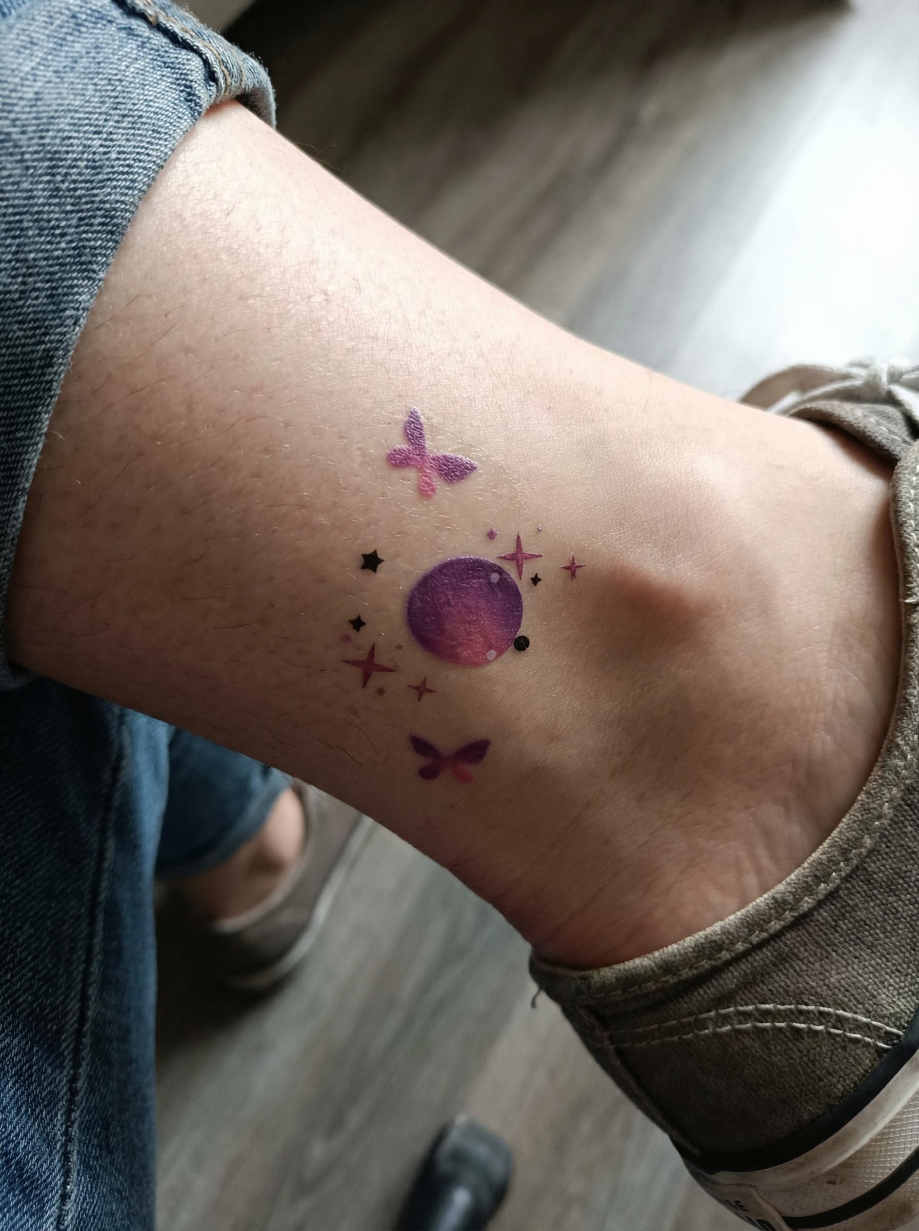  Purple Planet Butterfly Ankle Tattoo Real Shot