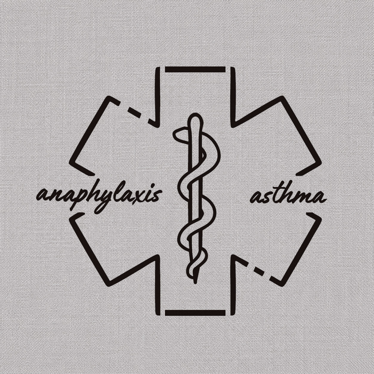 Temporary tattoo design featuring an anaphylaxis and asthma medical alert symbol with Star of Life and central medical staff.