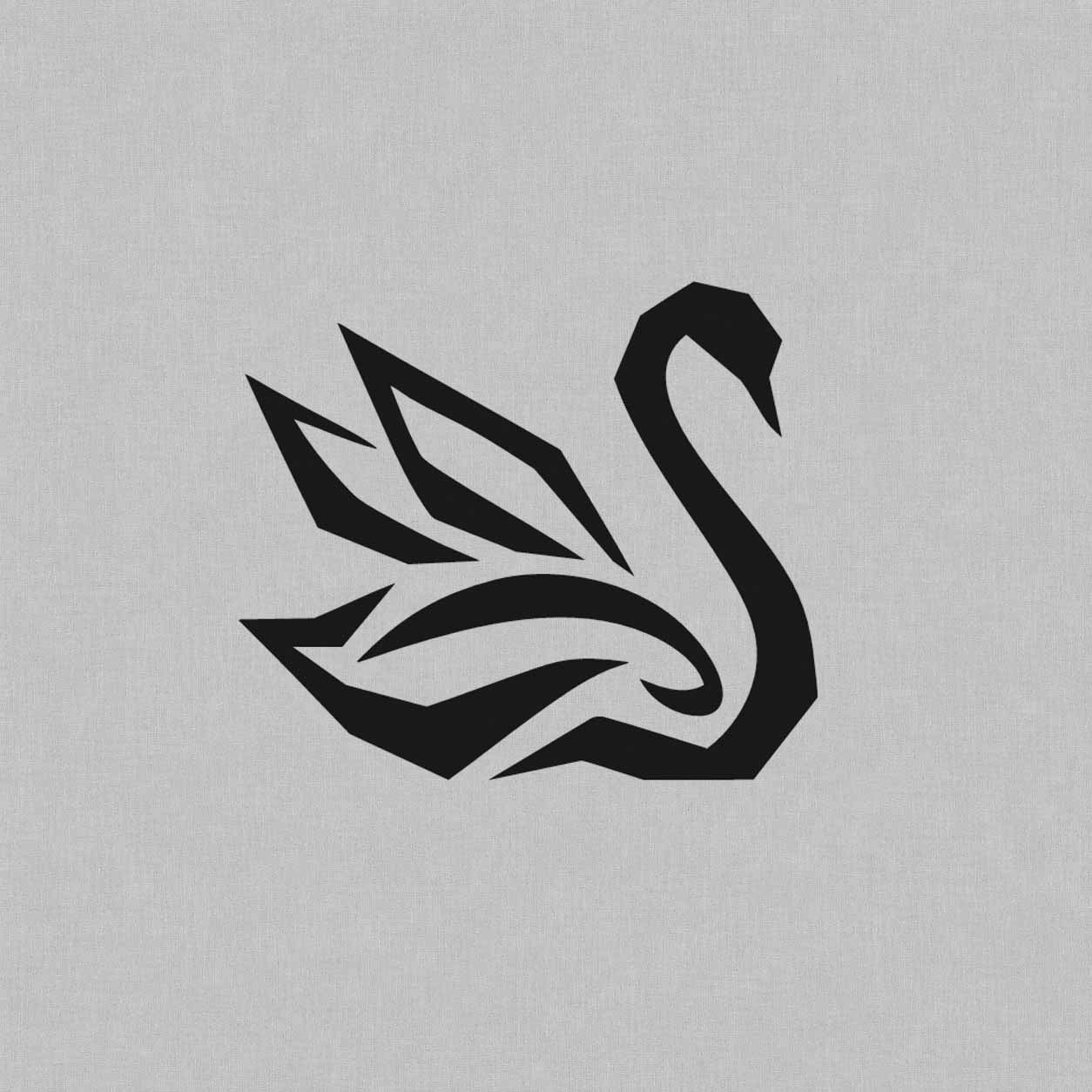 Geometric swan temporary tattoo featuring an angular black silhouette, folded wings, and a gracefully curved neck.
