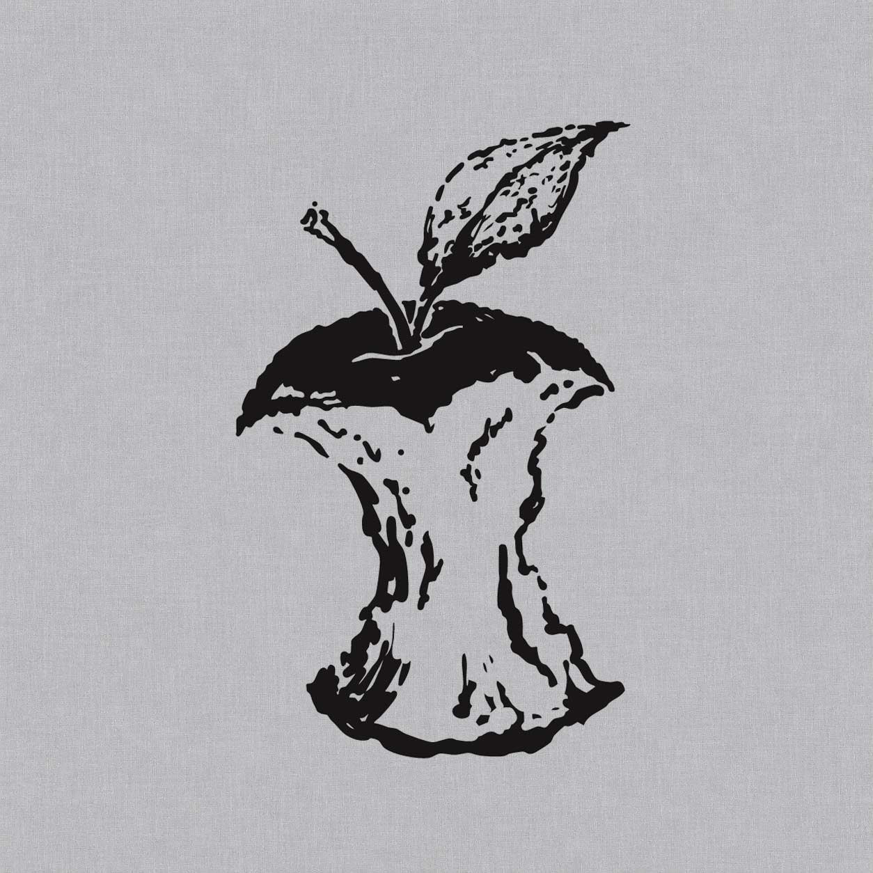 Temporary tattoo ideas design featuring a partially eaten apple core with a curved stem, single leaf, and sketch-style black details.