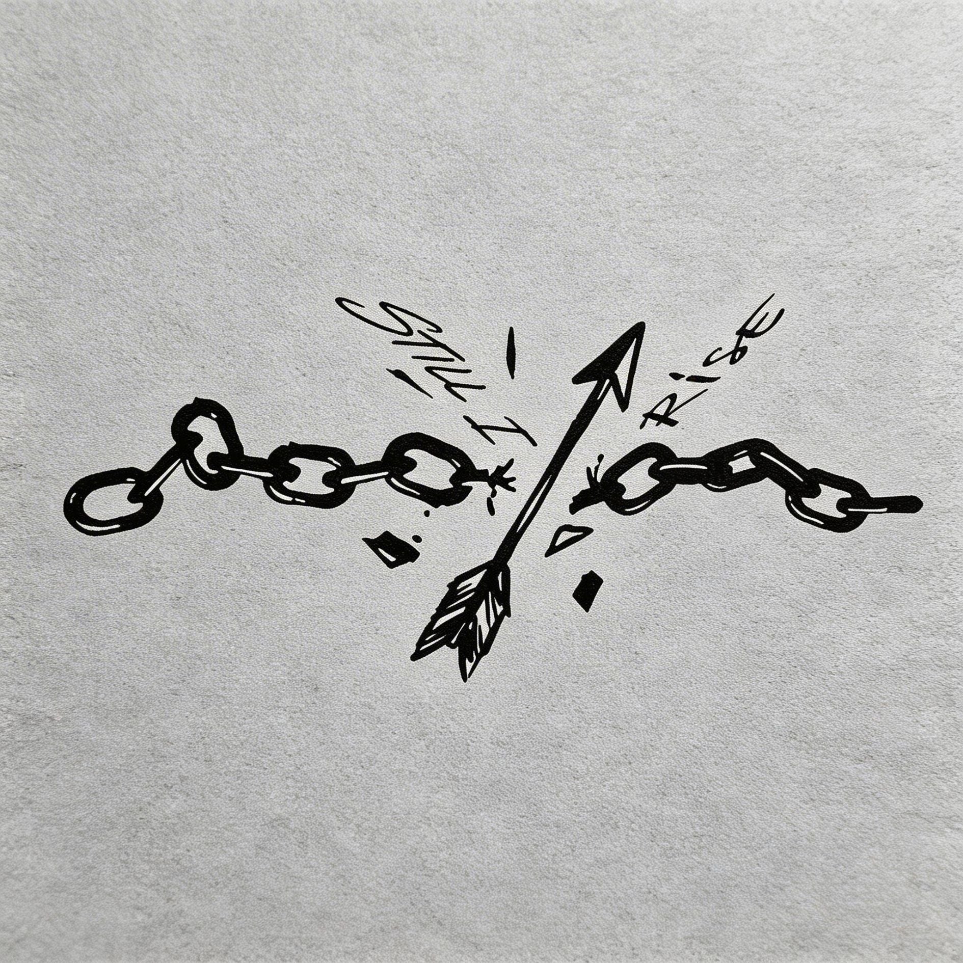 Broken chain and arrow minimalist line art temporary tattoo design