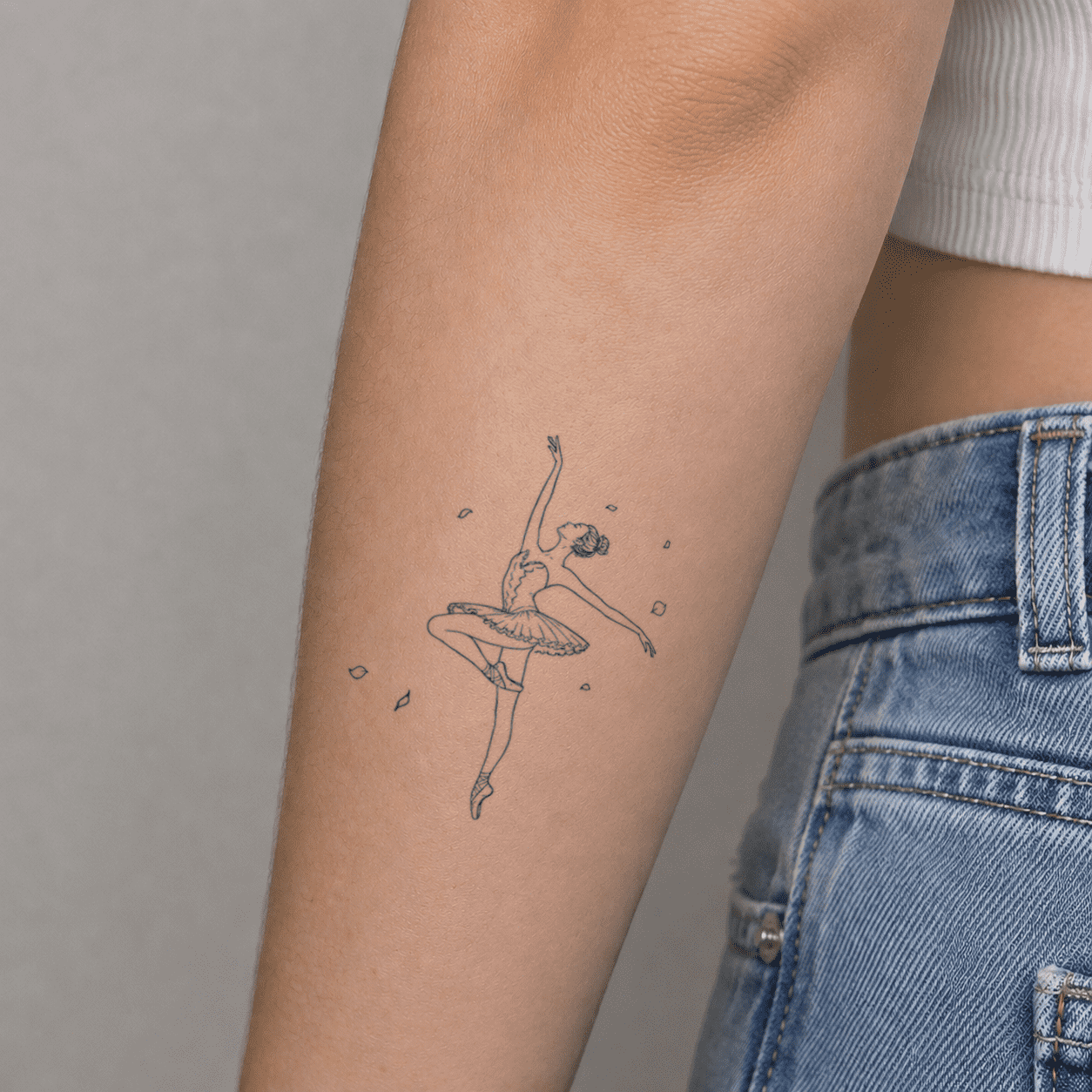 Ballerina temporary tattoo with elegant dance pose on arm 
