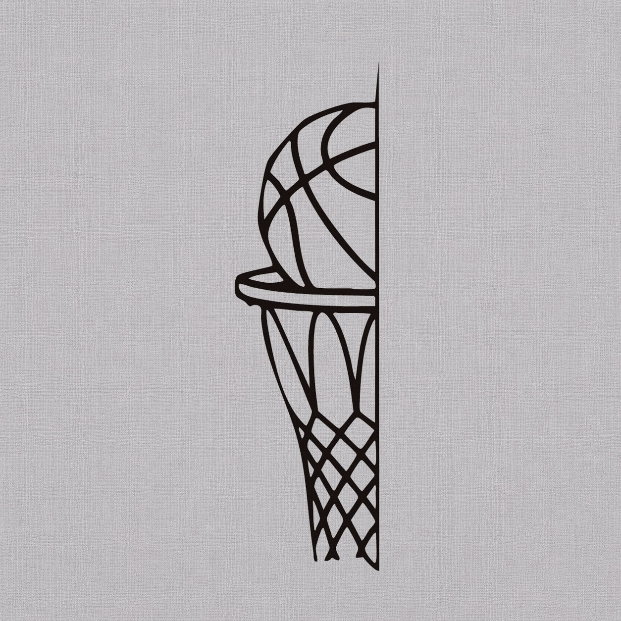 Fine line temporary tattoos design featuring a basketball dropping into a hoop with rim and net details.