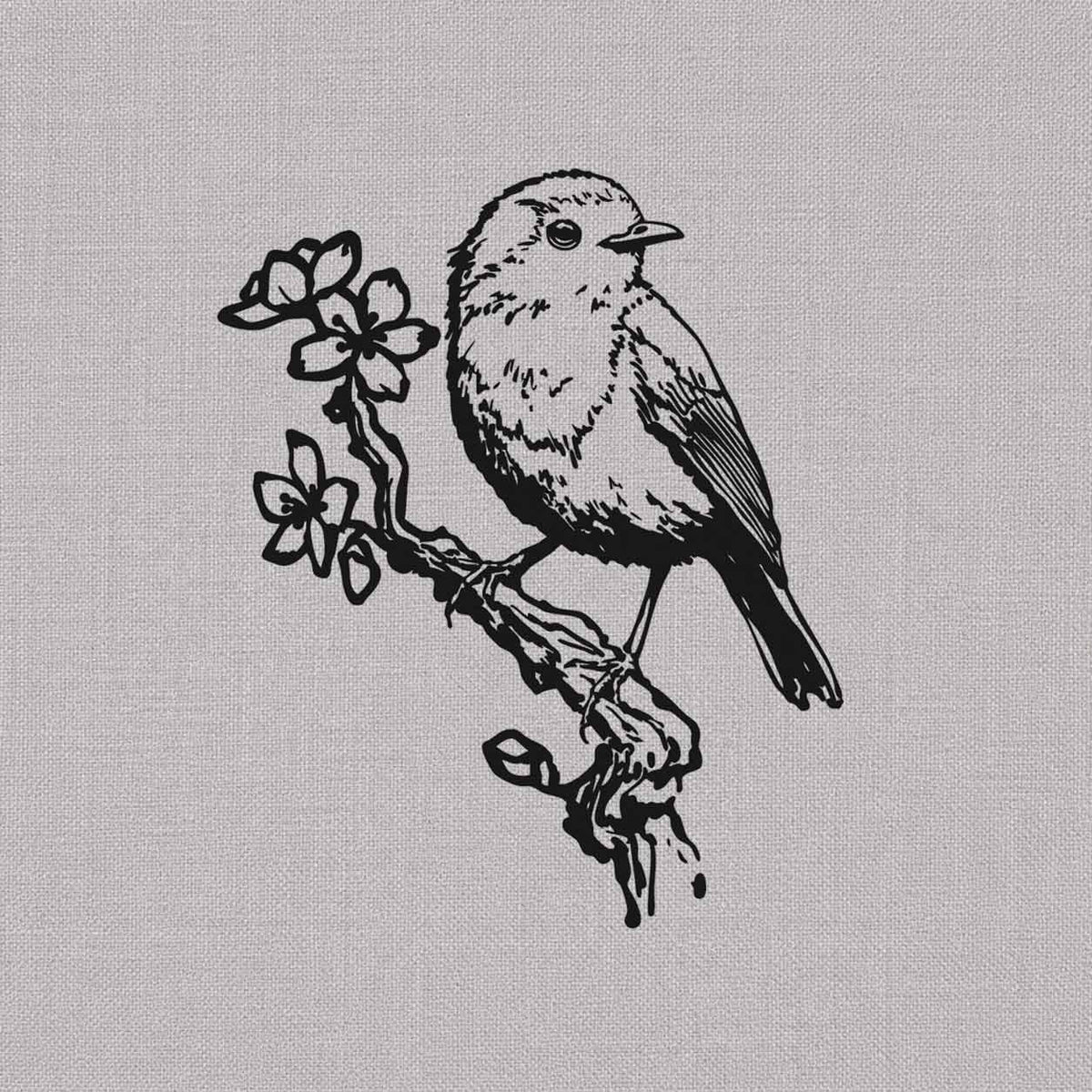Bird and flower branch temporary tattoo featuring a small bird perched on a blooming branch in detailed line art.
