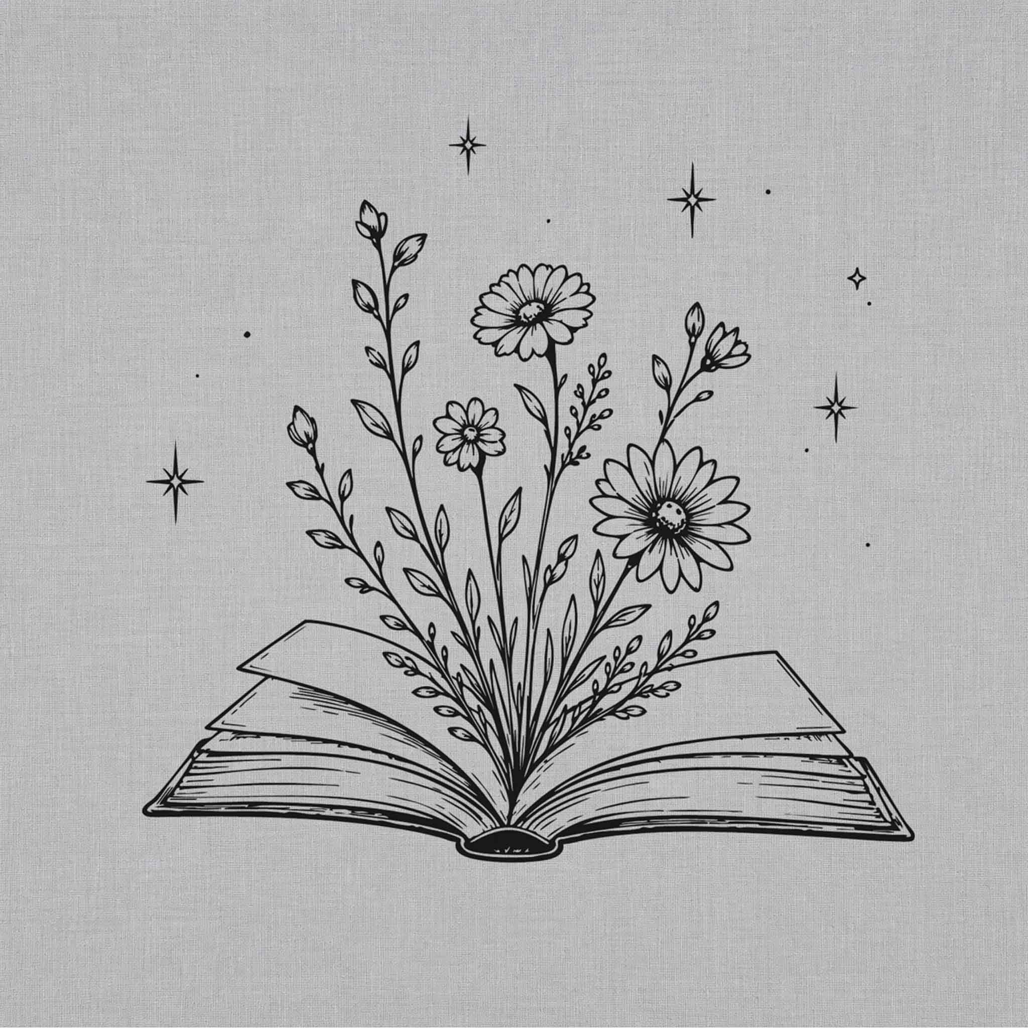 Book and wildflower temporary tattoo design
