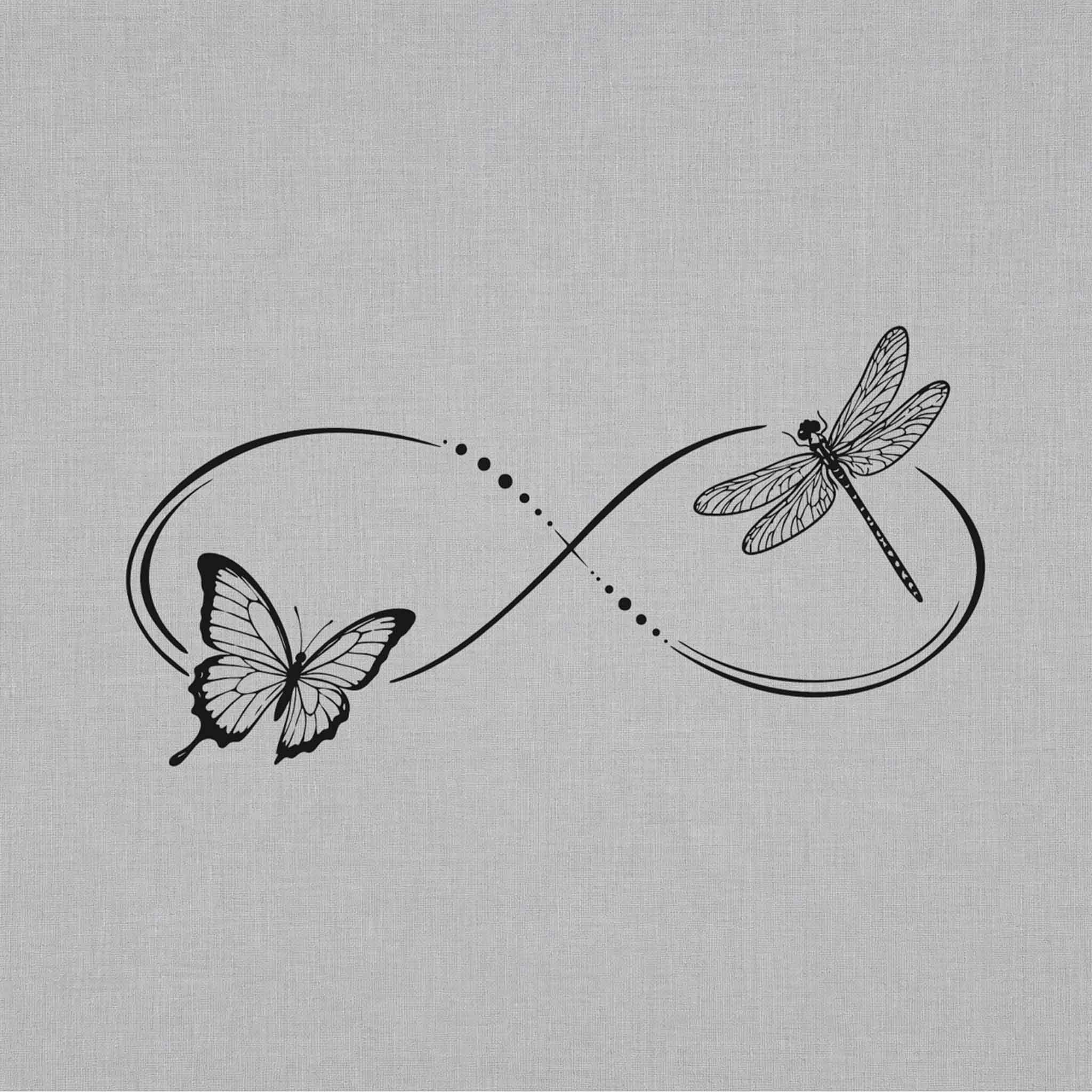 Butterfly and dragonfly infinity small temporary tattoo design with delicate line details