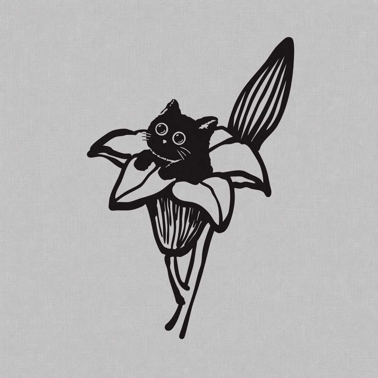 Temporary tattoo ideas design featuring a black cat peeking from inside a blooming flower with large layered petals.
