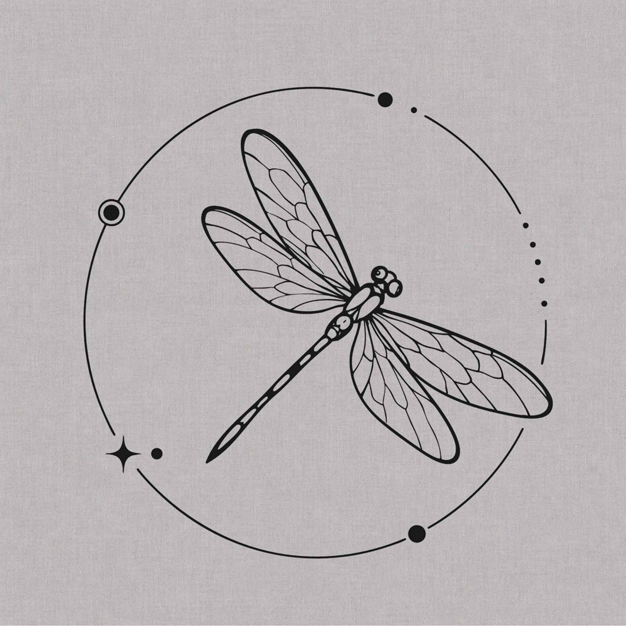 Celestial dragonfly temporary tattoo with circular line art design