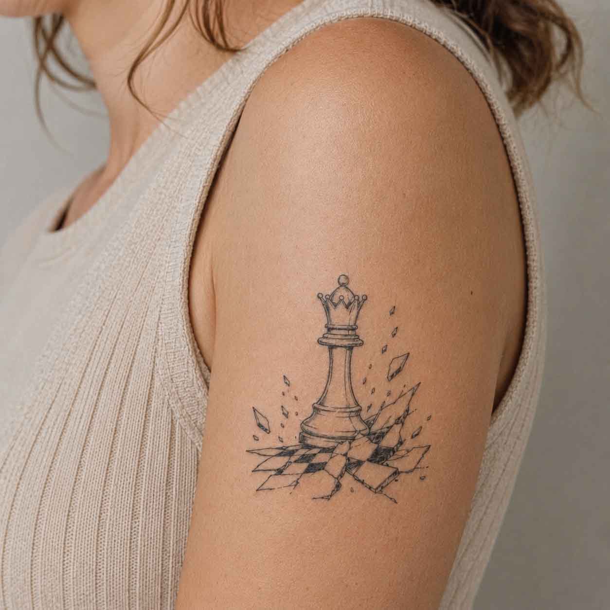 Chess king fake tattoo on upper arm
