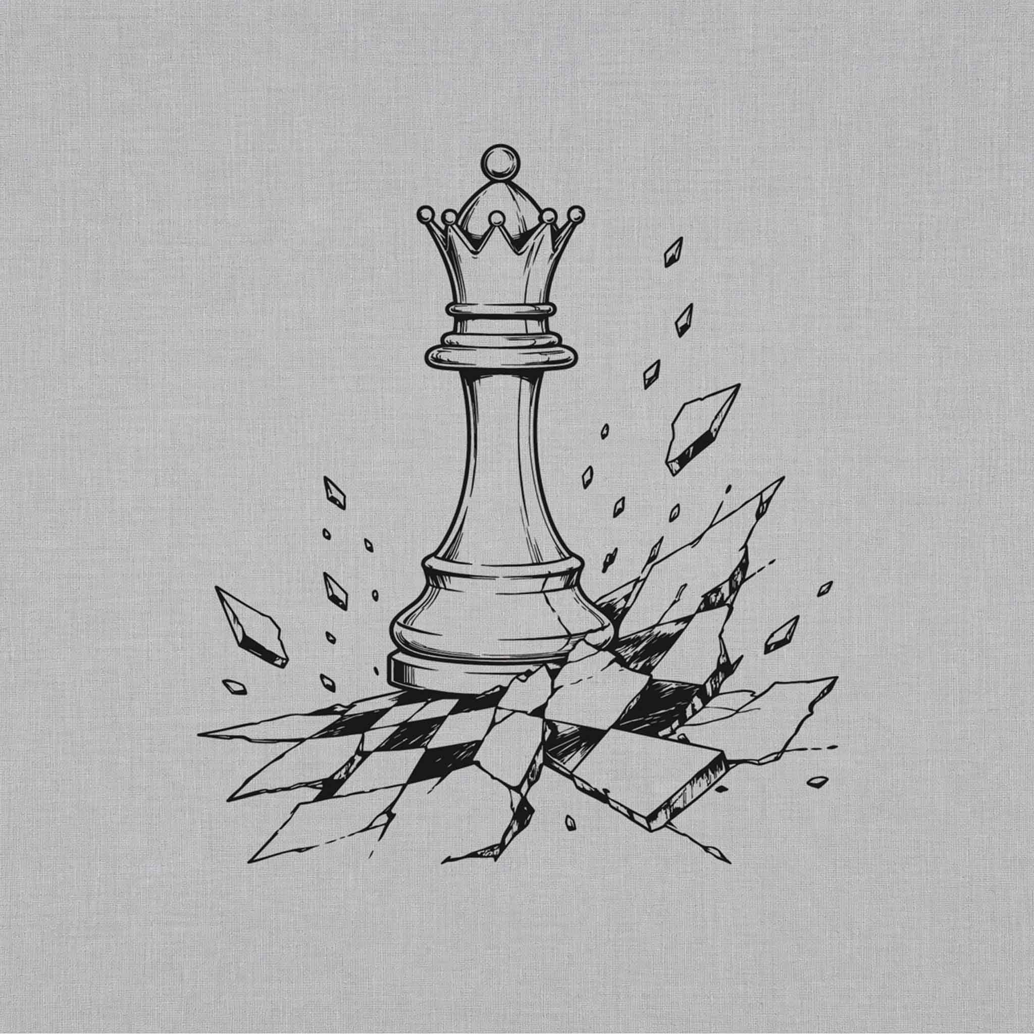 Chess king temporary tattoo design on shattered chessboard