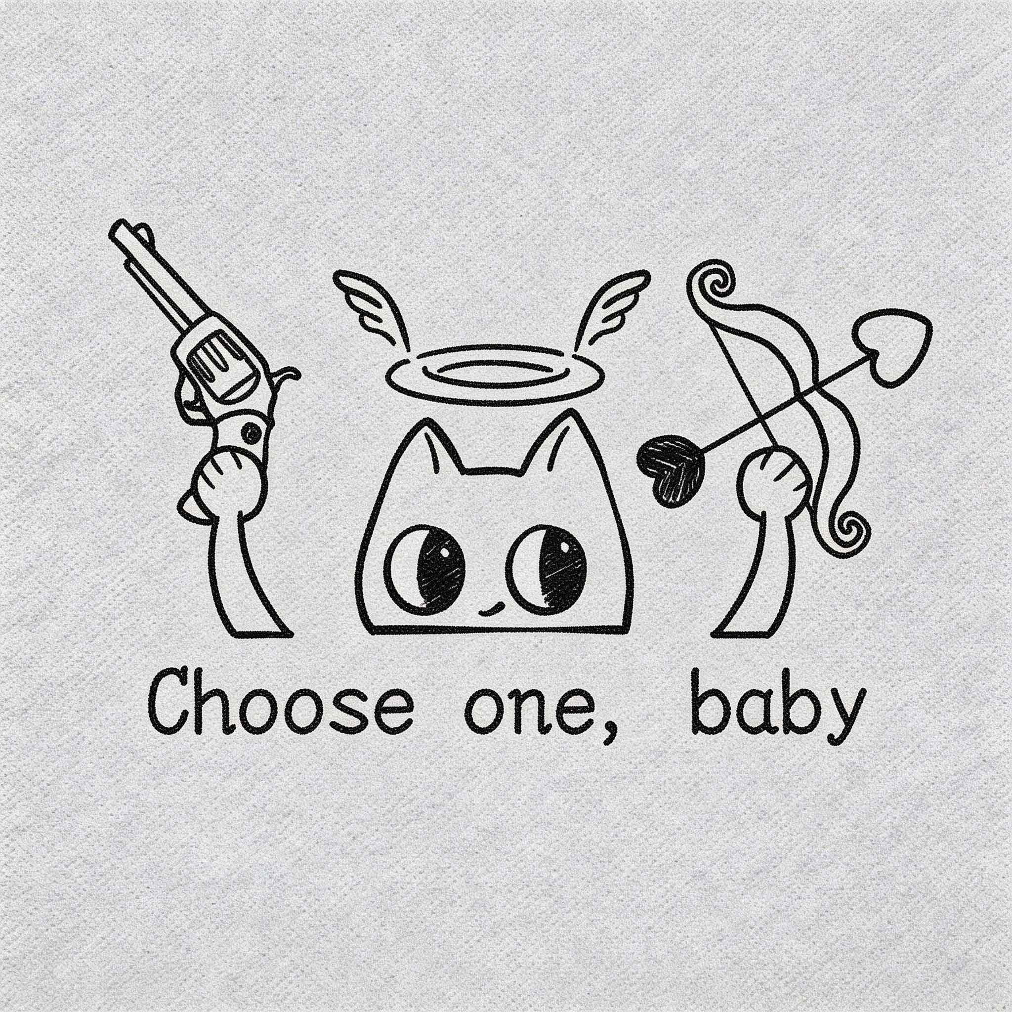 “Choose One, Baby” Cute Cat Angel Devil temp tattoo for adult