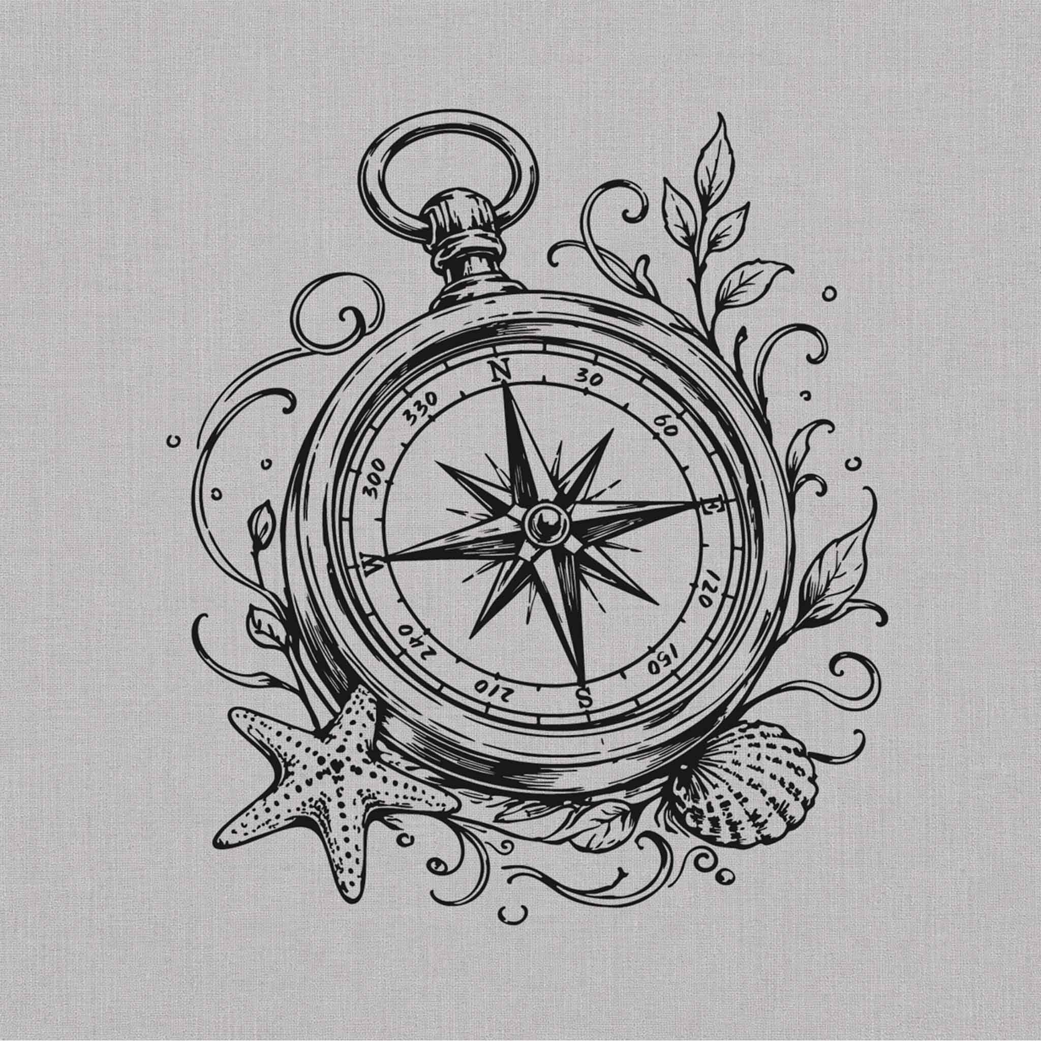 Compass and seashell nautical fake tattoo design
