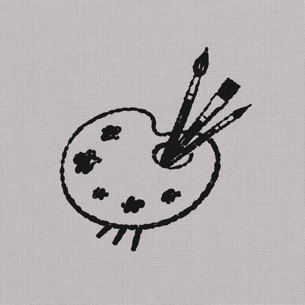 Artist palette temporary tattoo featuring paint marks and three drawing brushes in expressive black linework.