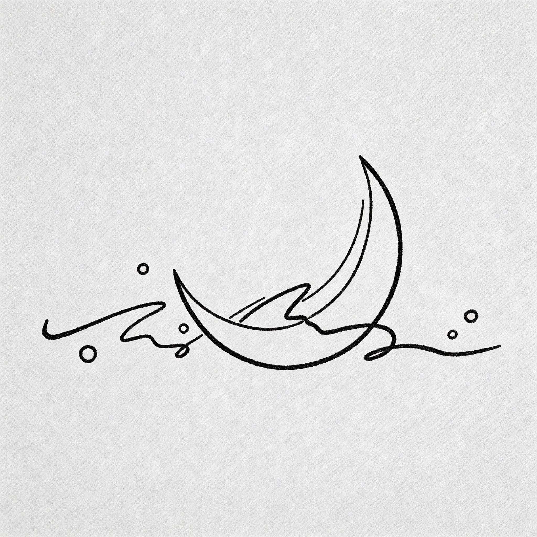 Crescent moon waves temporary tattoo sticker design.