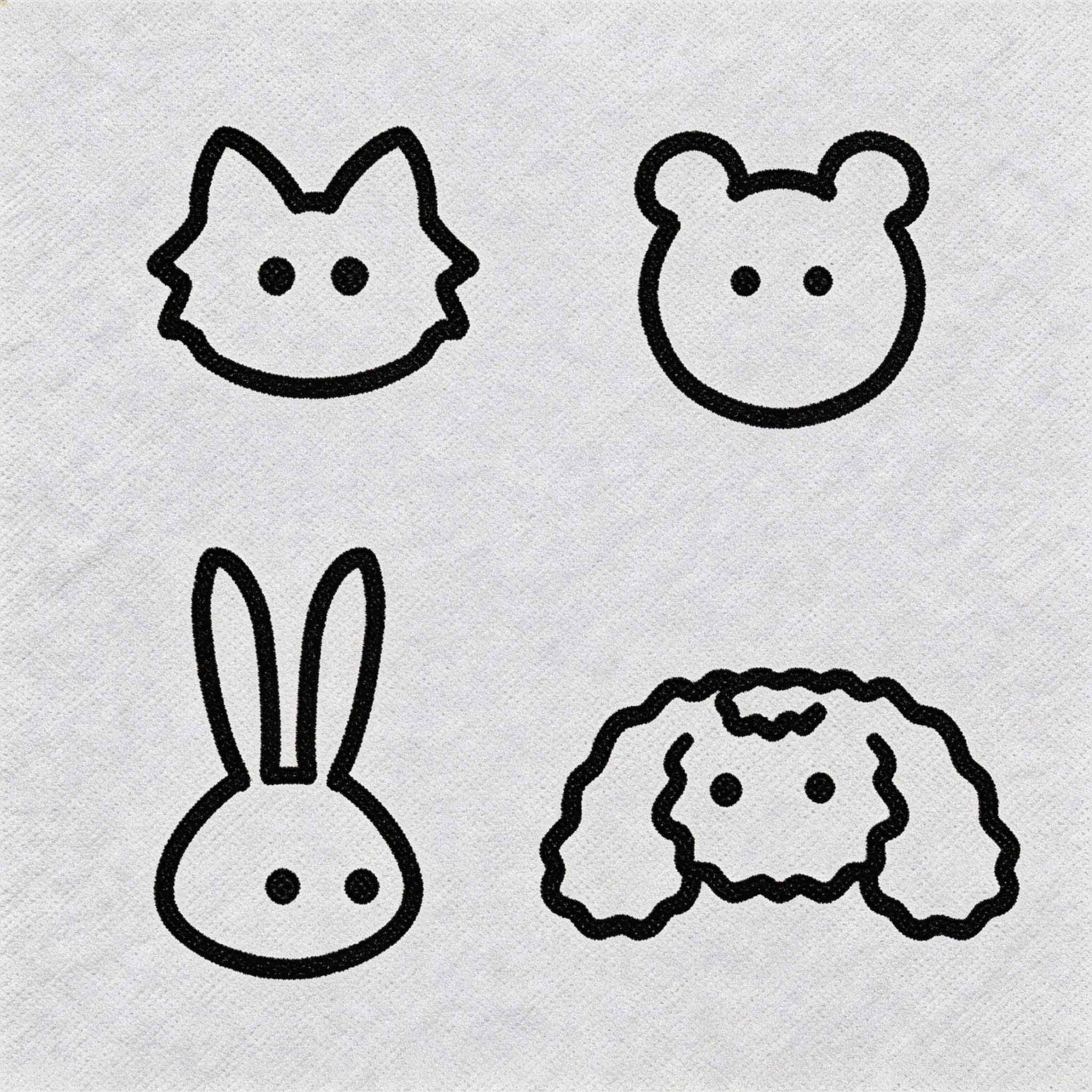 Minimalist animal face temporary tattoo set with cat bear bunny and dog outlines