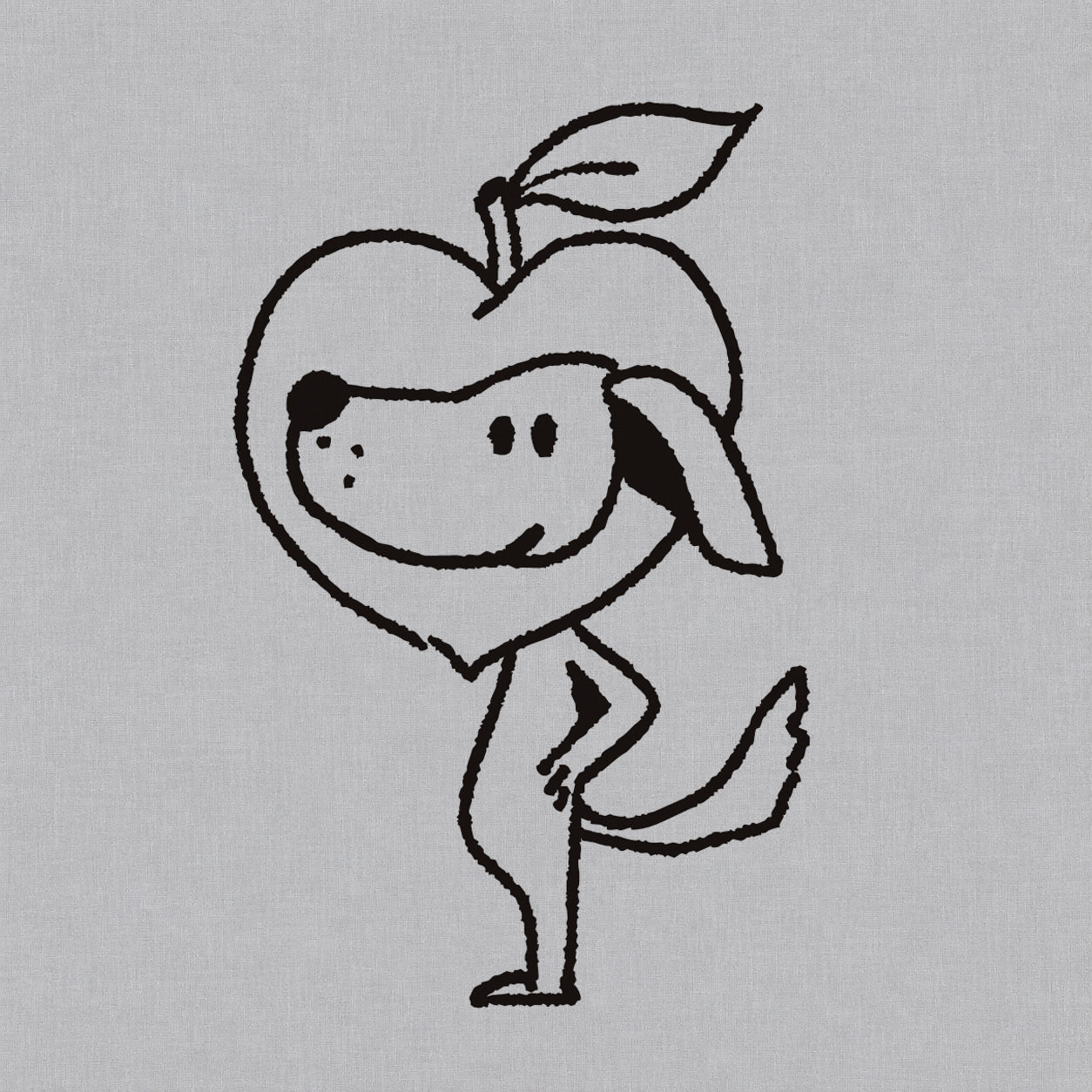 Temporary tattoo design featuring a cute apple-shaped puppy character with a leaf, smiling face, and small tail.