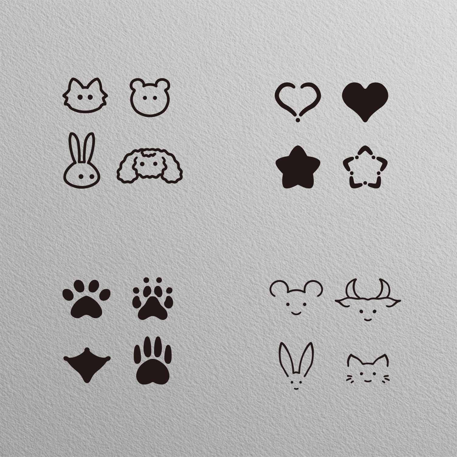 Cute mini symbol and animal temporary tattoo set with hearts stars paw prints and bunny faces