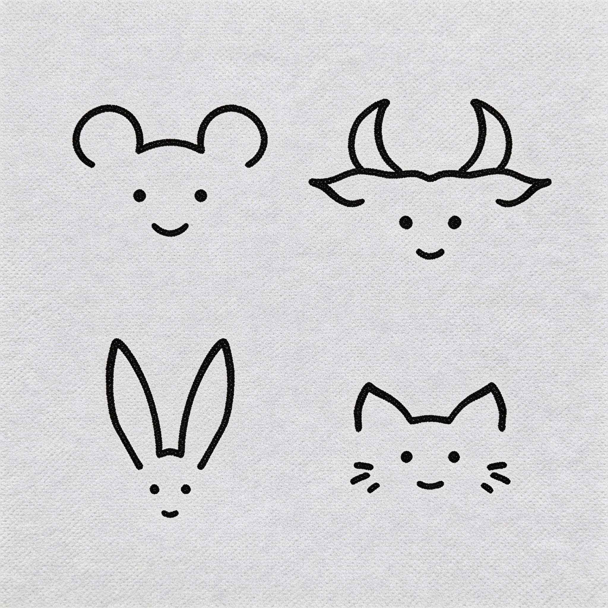 Cute animal face temporary tattoo set with bunny bear cat and horn character