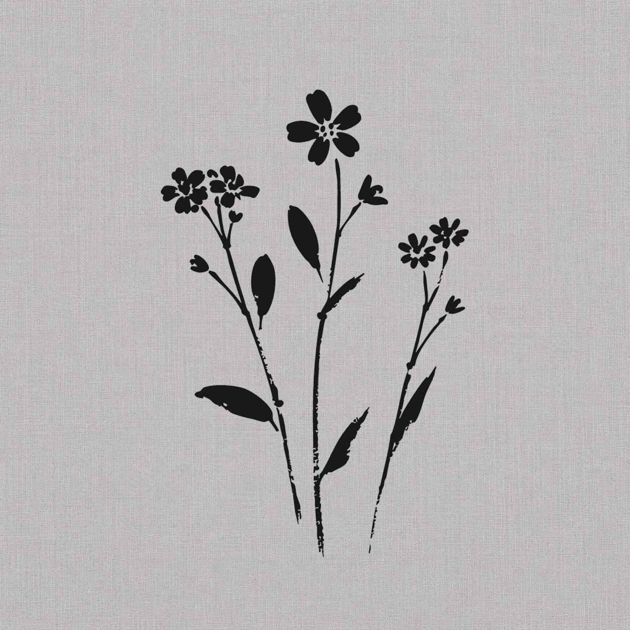 Wildflower semi-permanent tattoo featuring three delicate flowering stems with small blossoms, buds, and minimalist leaves.
