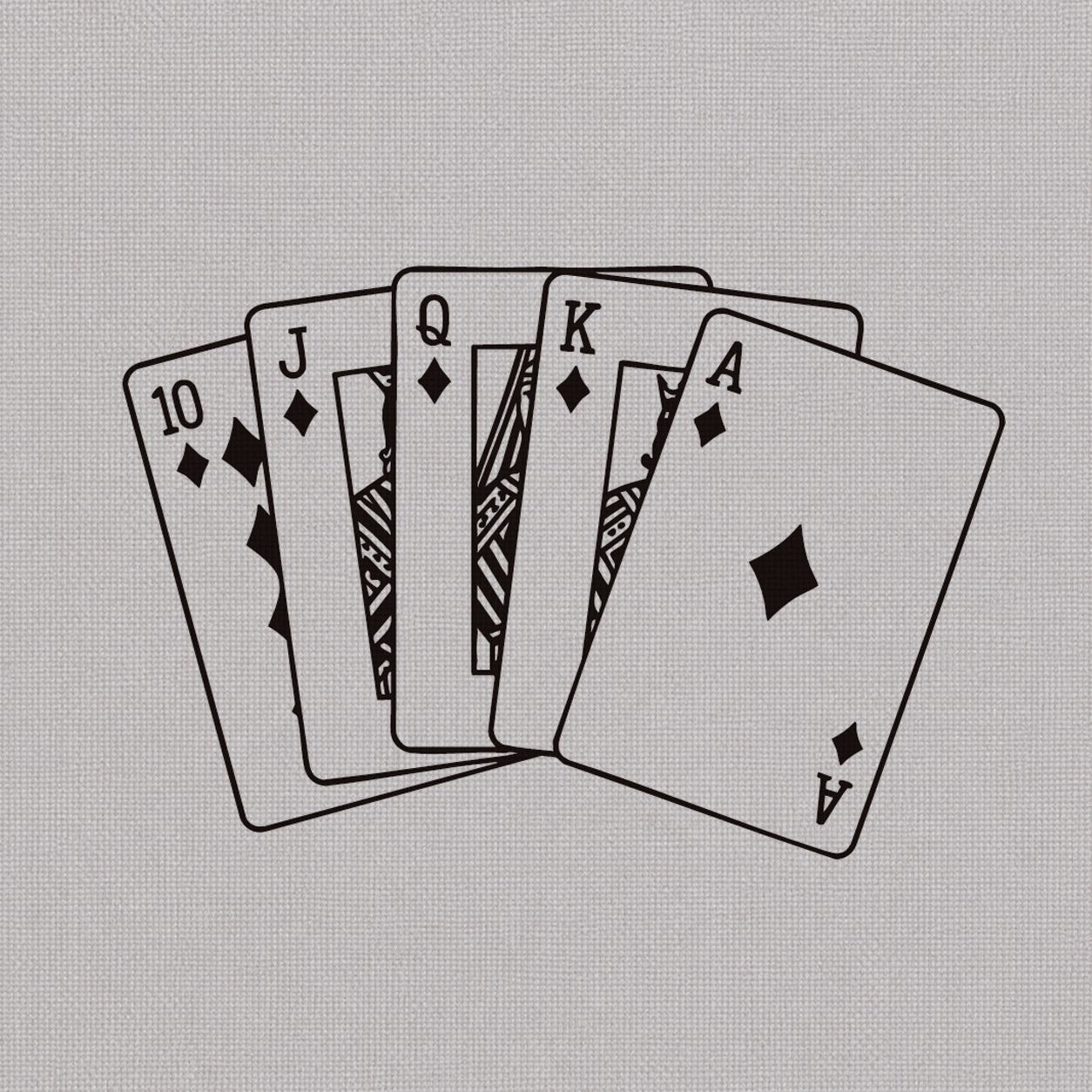 Temporary tattoo design featuring a diamond royal flush playing-card hand with 10, J, Q, K, and A cards.