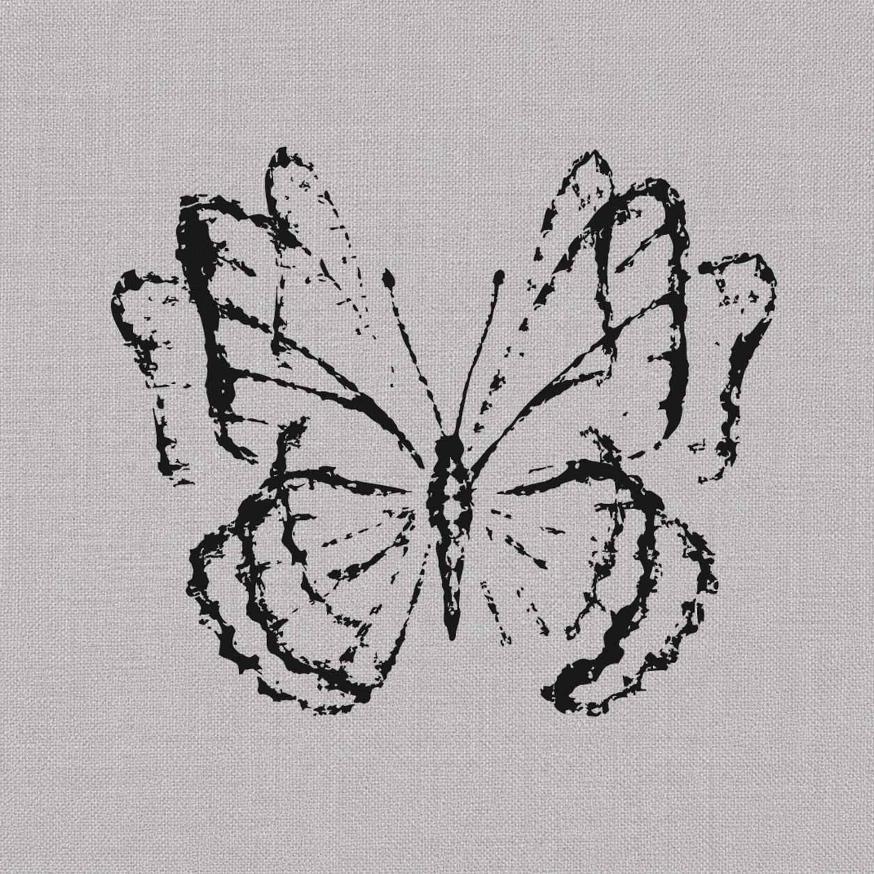 Distressed butterfly semi-permanent tattoo featuring symmetrical wings and rough faded black ink textures.

