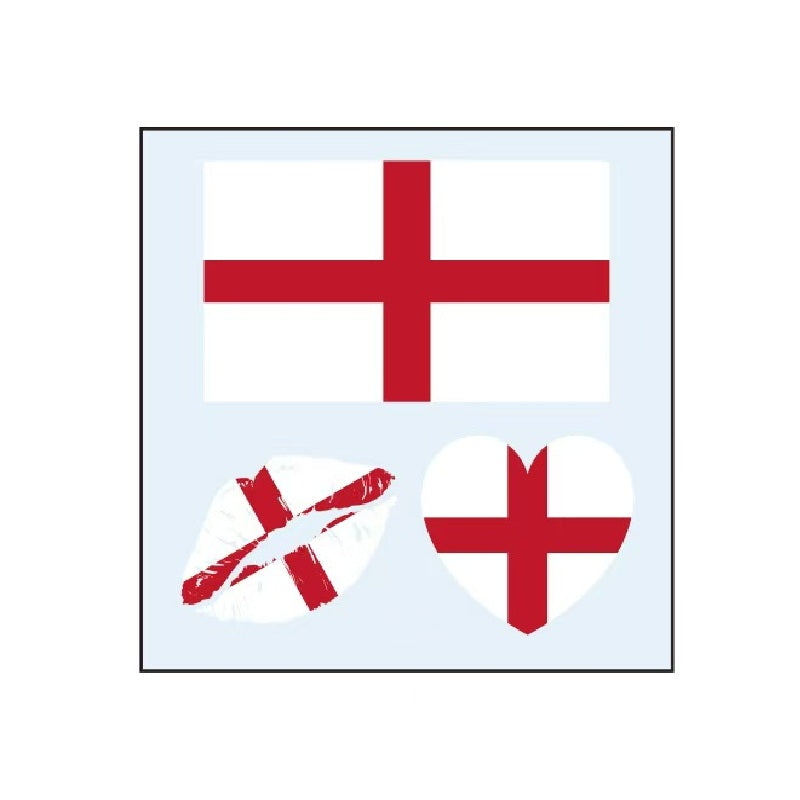England flag temporary tattoo set with heart and lips designs