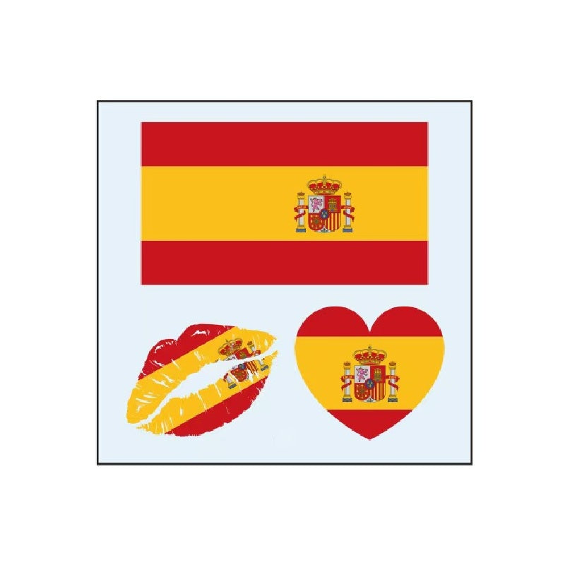 Spain flag temporary tattoo set with heart and lips designs