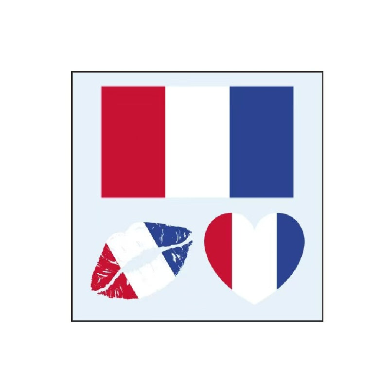 France flag temporary tattoo set with heart and lips designs