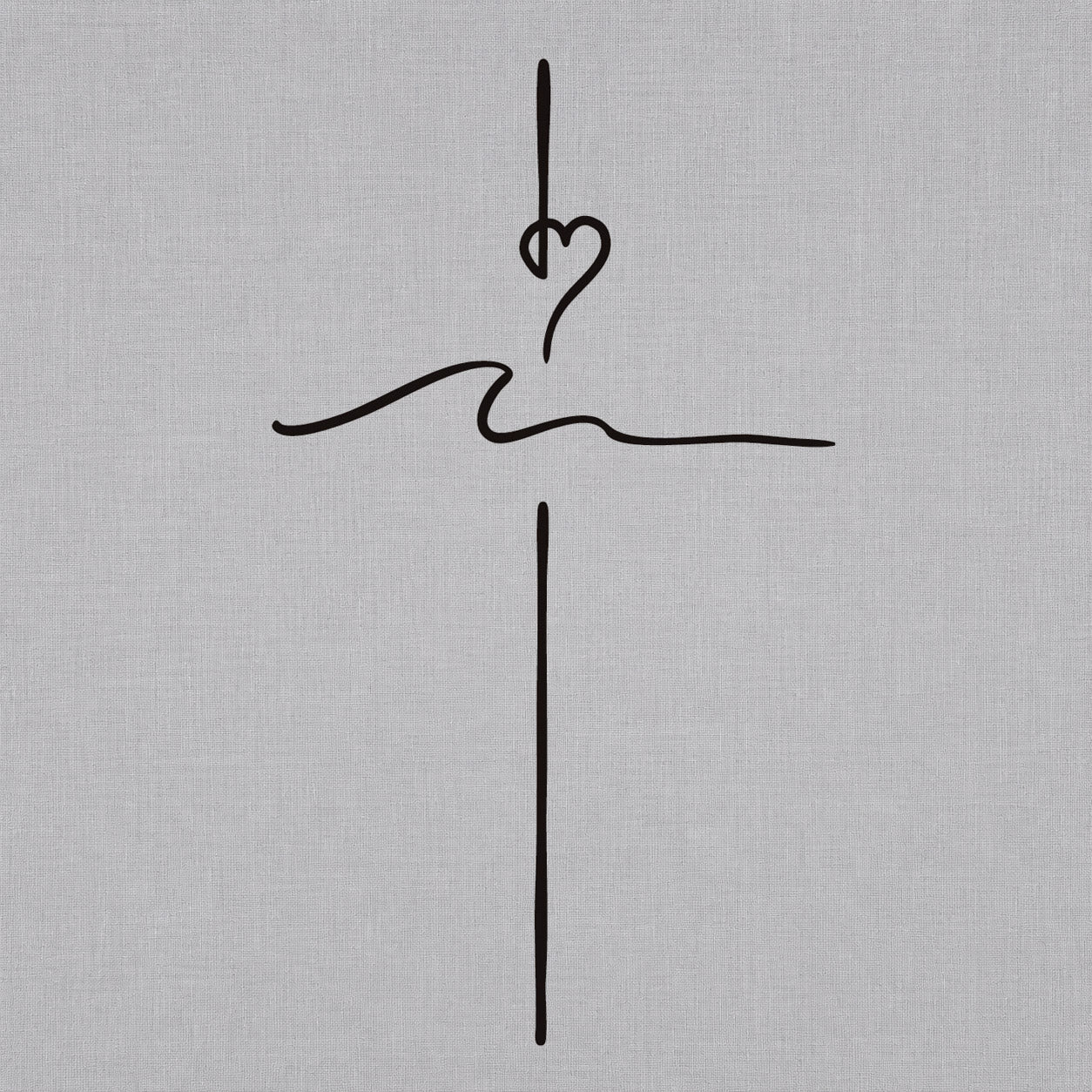 Fine line temporary tattoos design featuring a minimalist cross with heart and heartbeat line details.