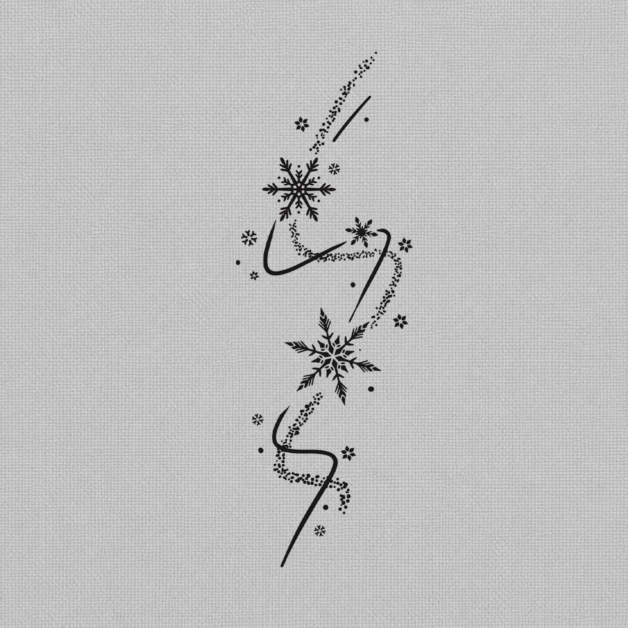 Temporary tattoo ideas design featuring several snowflakes drifting downward along a curved trail with scattered dot details.
