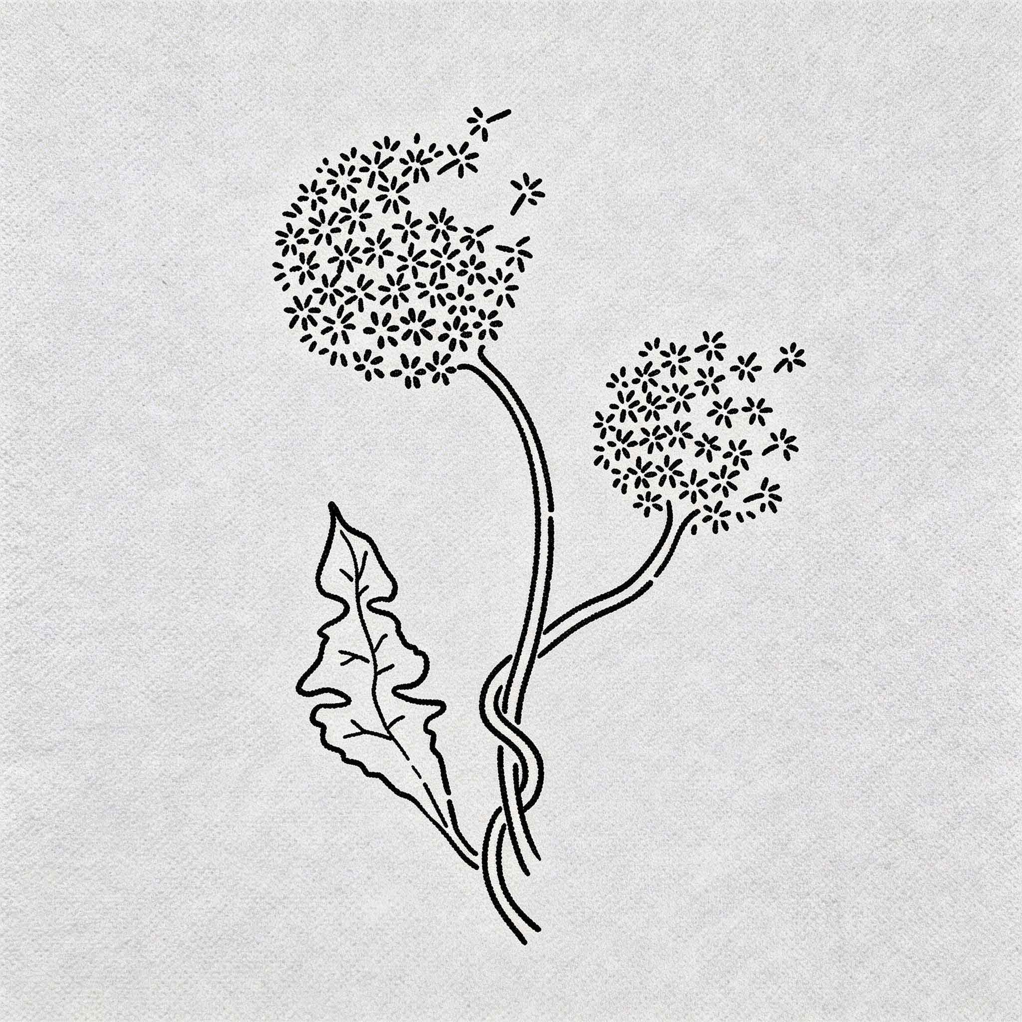 Dandelion bloom temporary tattoo with floating petals and botanical line art