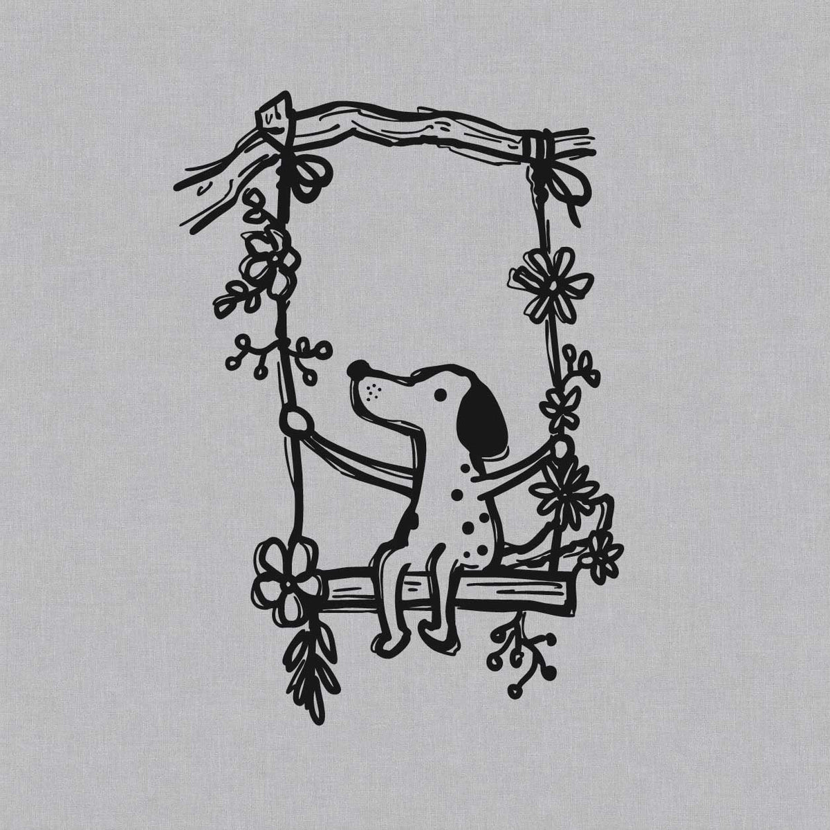 Personalized temporary tattoos featuring a puppy sitting on a floral swing
