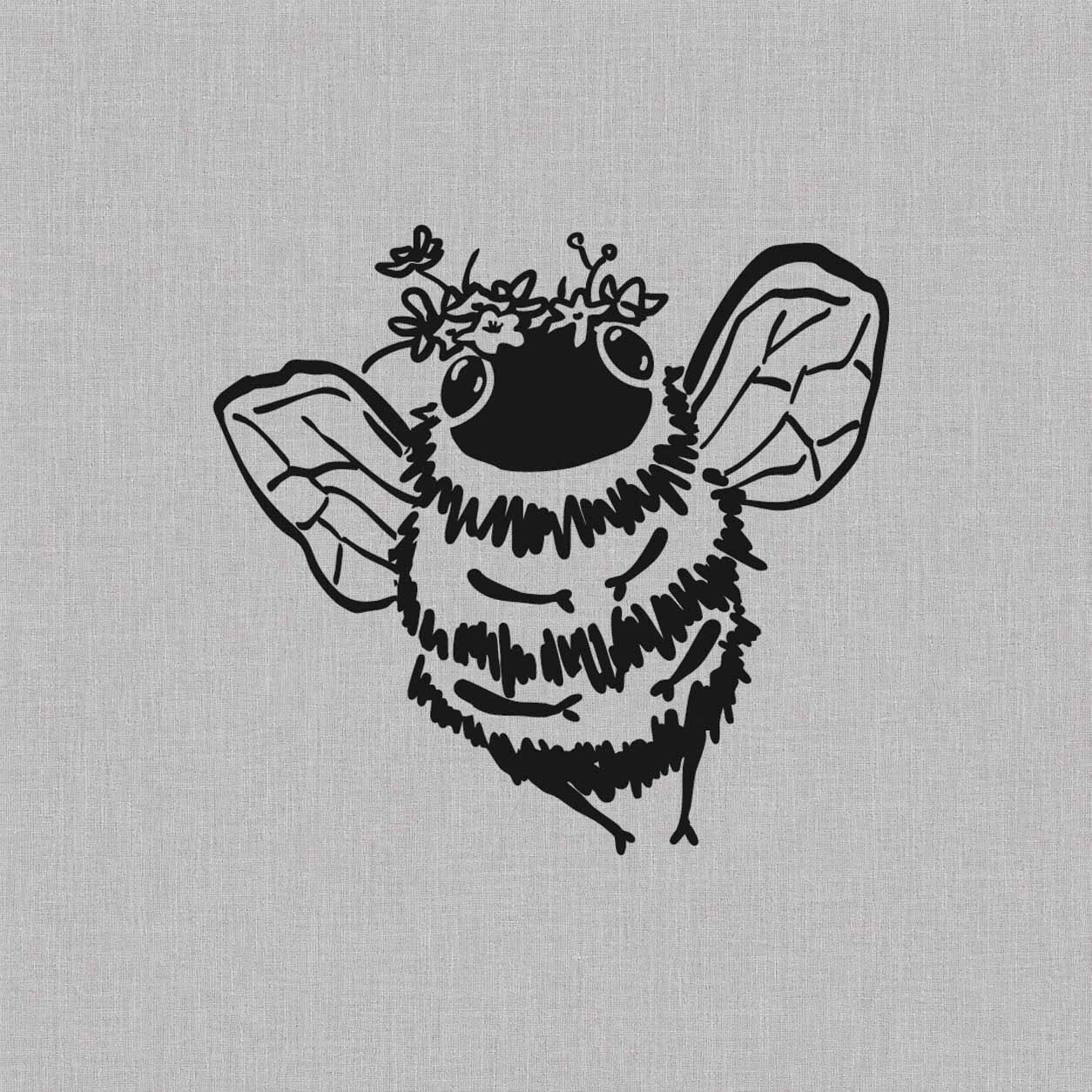 Flower Crown Bee temporary tattoo featuring a cute bee with open wings and a floral crown in a whimsical line art style.

