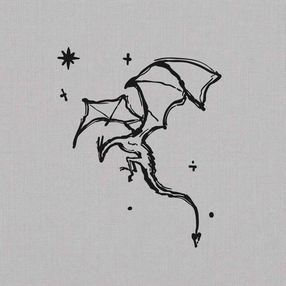 Western dragon temporary tattoo featuring a flying dragon with detailed wings, long tail, and small star accents.
