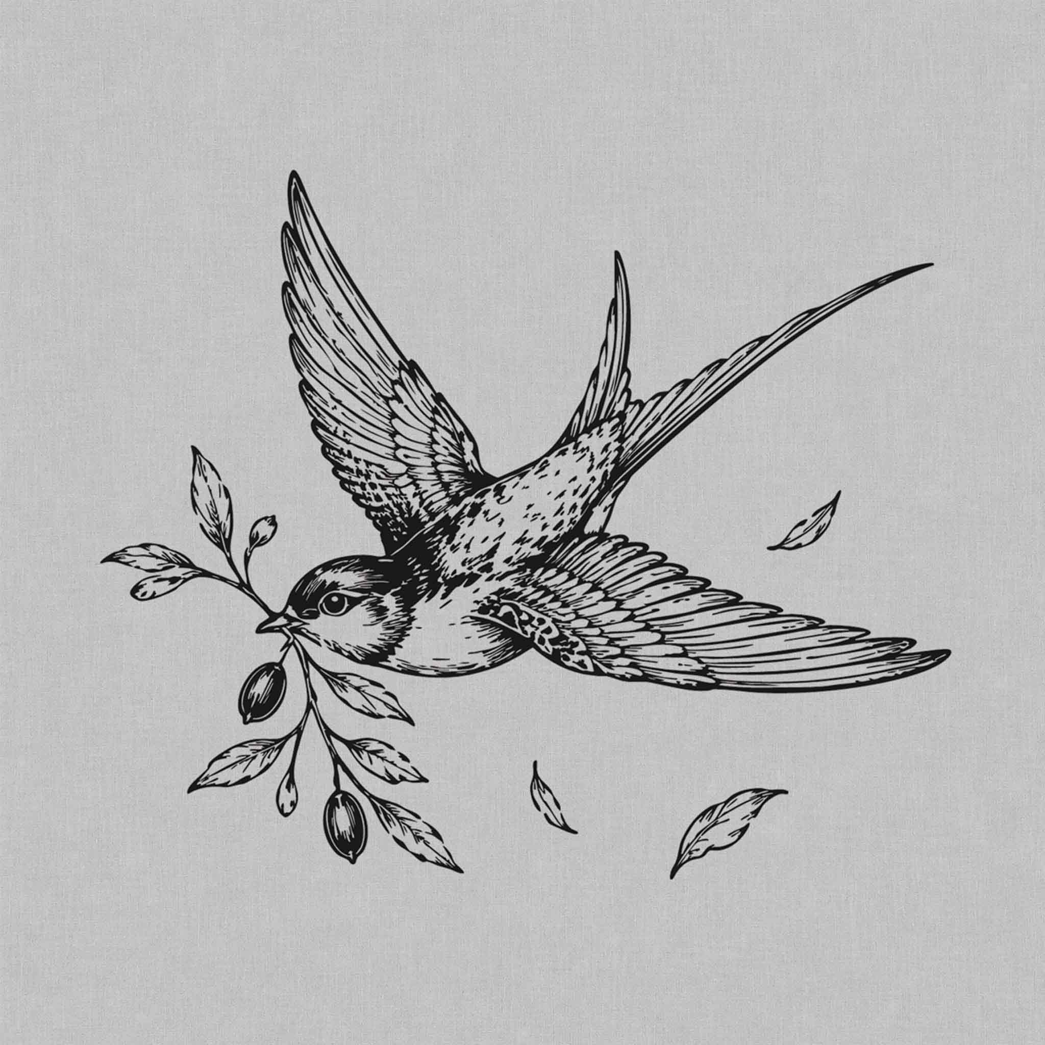 Flying swallow with olive branch semi-permanent tattoo