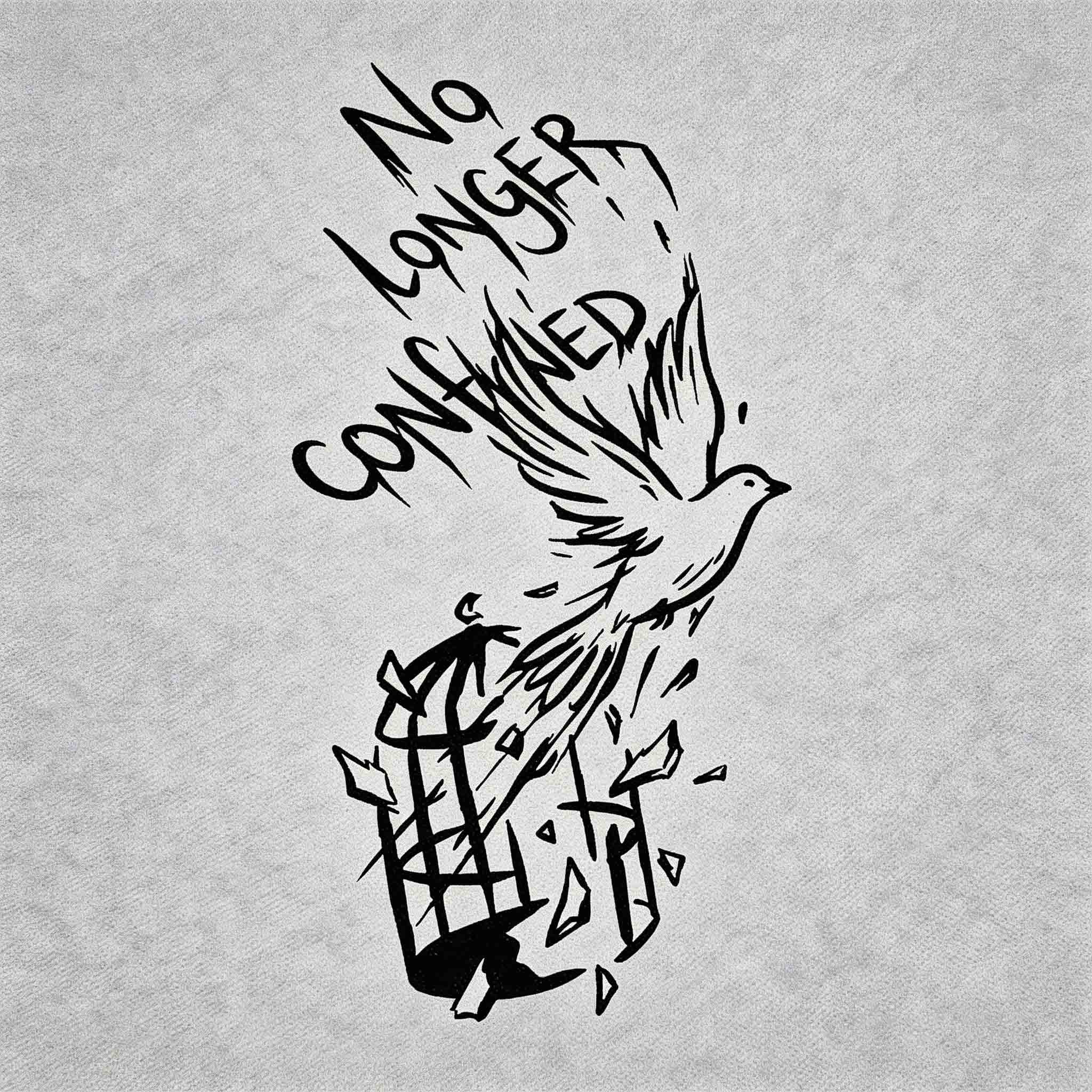 Freedom bird temporary tattoo with broken cage and No Longer Confined text