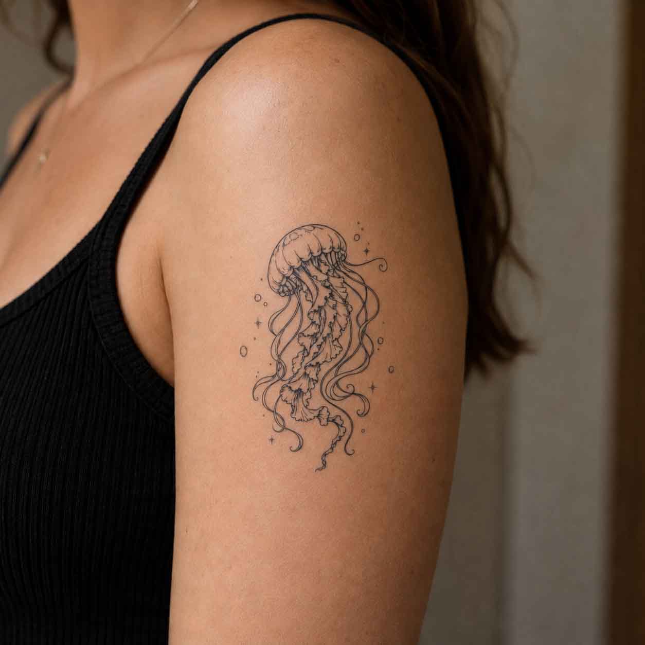 Graceful Jellyfis Temp Tattoo On Upper Arm