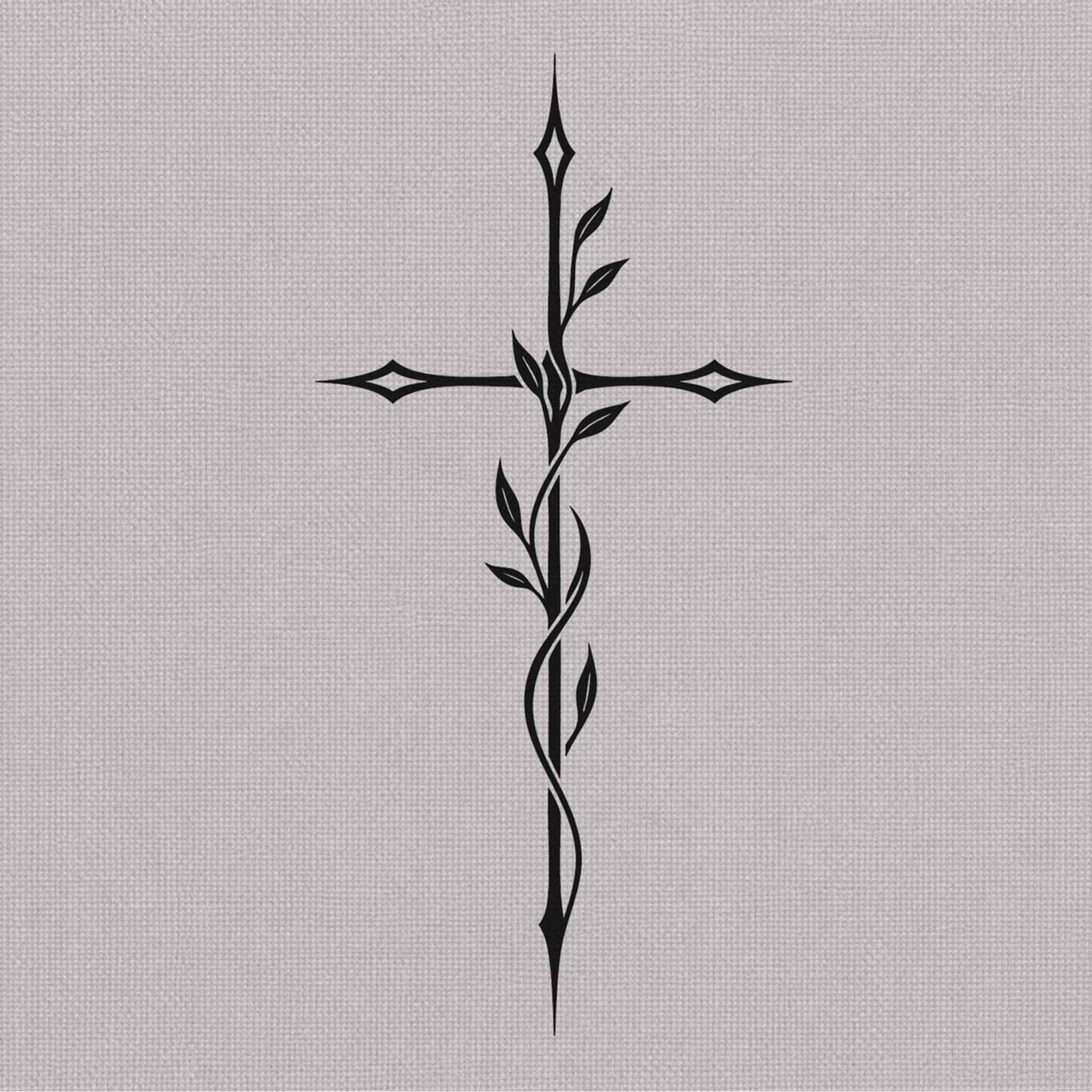 Graceful vine cross herbal semi-permanent tattoo design