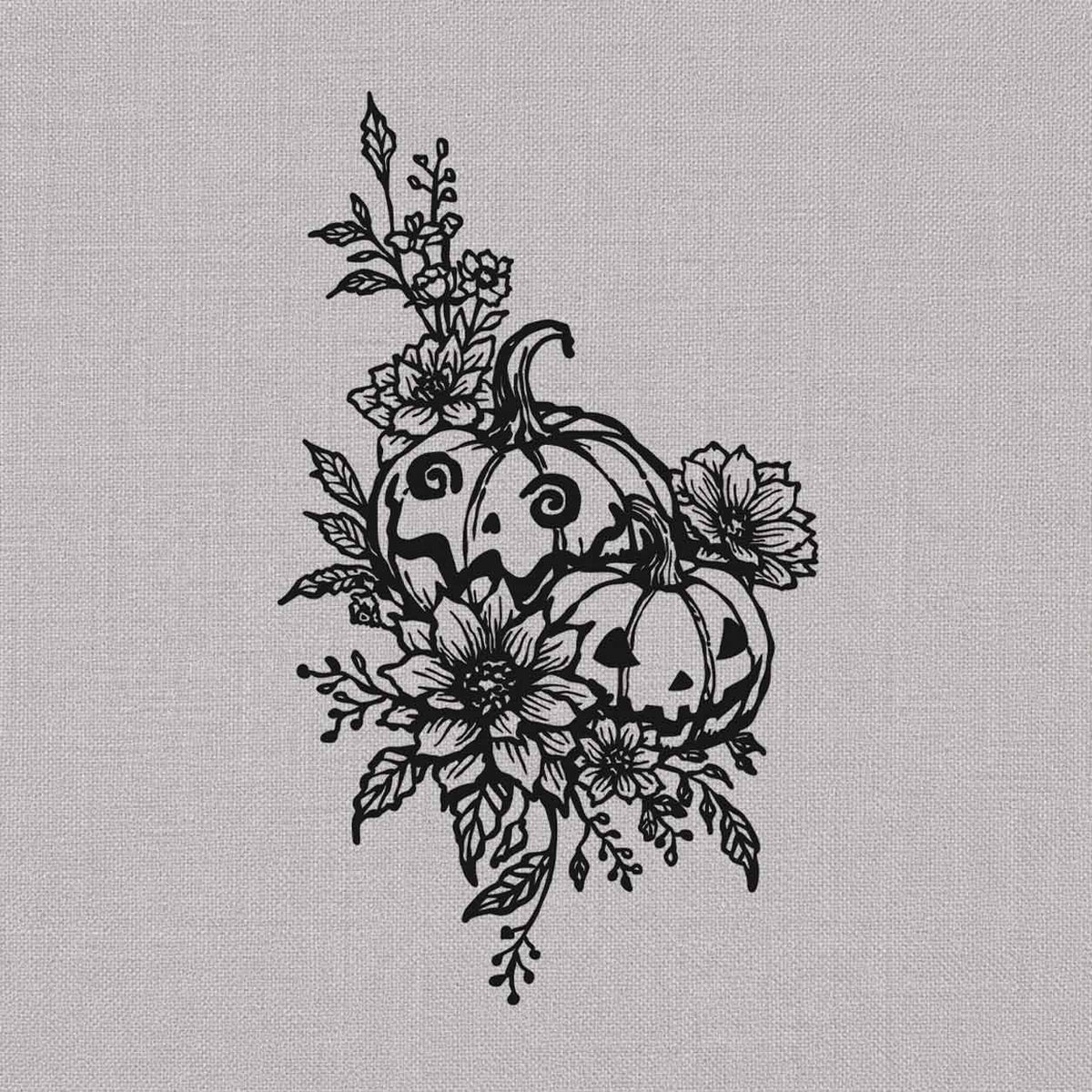 Temporary flower tattoos featuring two Halloween pumpkins surrounded by flowers and leaves
