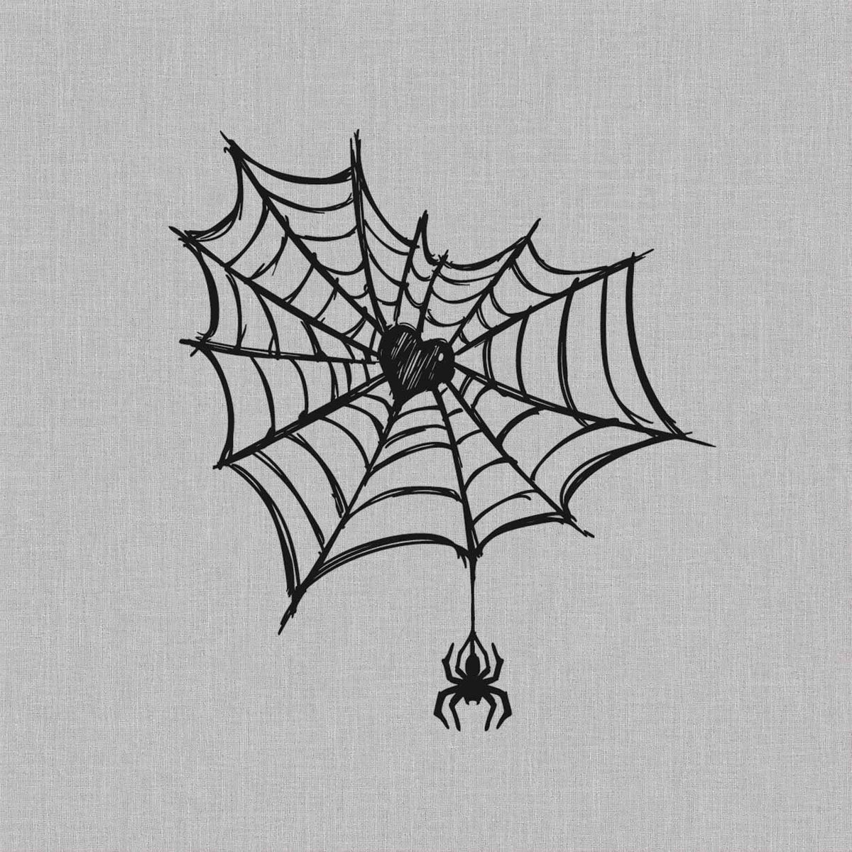 Temporary tattoos design featuring a Halloween spider web with a heart center and hanging spider
