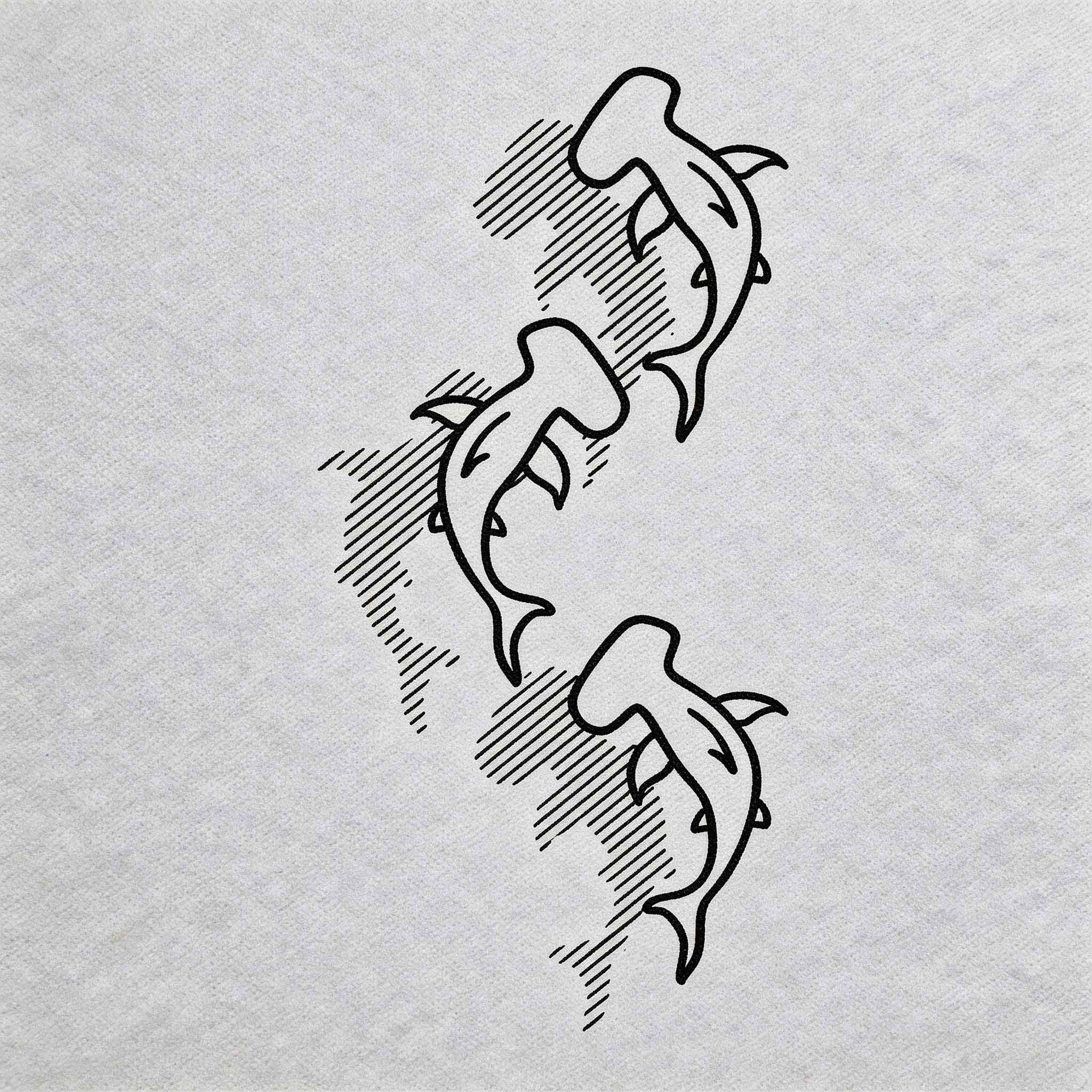 Hammerhead sharks temporary tattoo with minimalist ocean line art