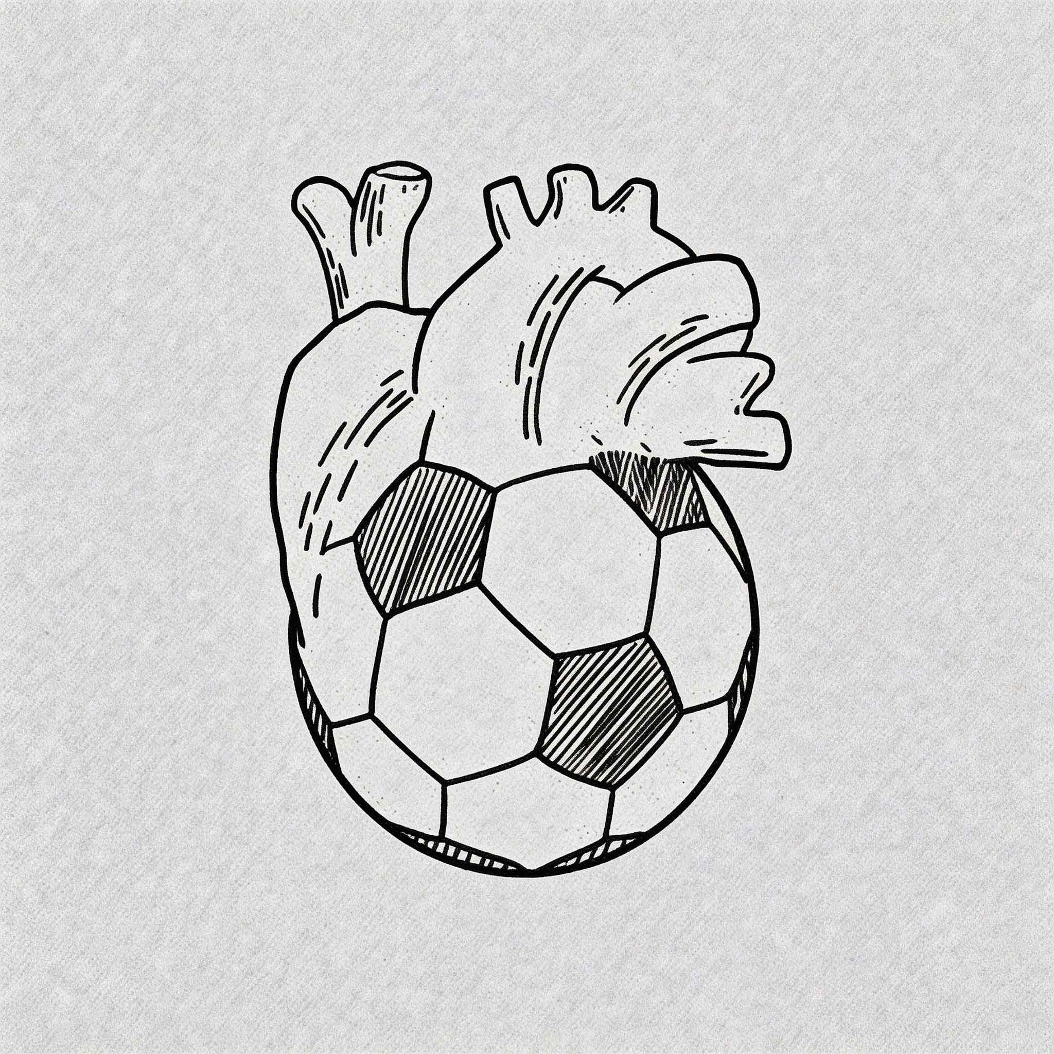 Heart and football combined temporary tattoo with minimalist line art