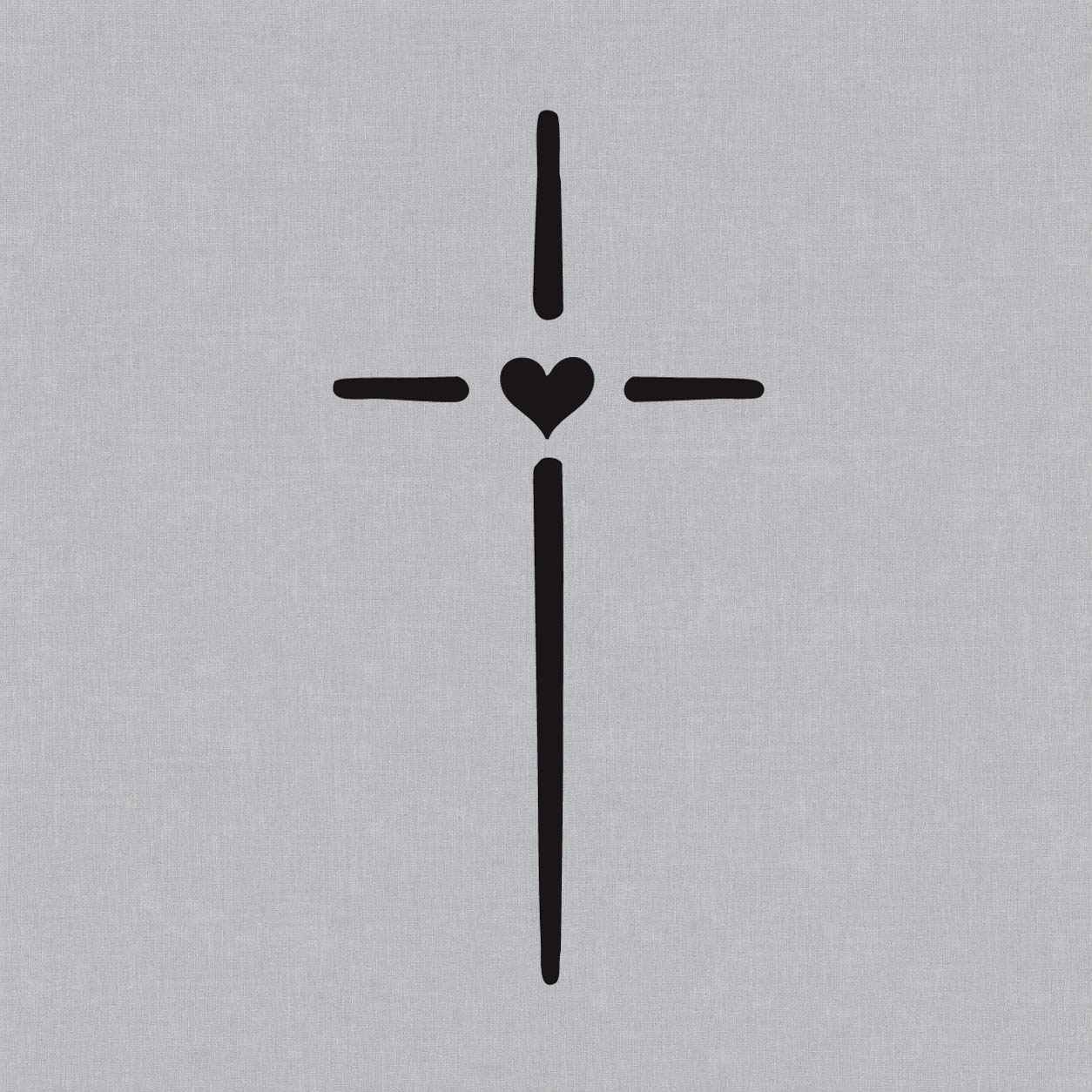 Temporary tattoo ideas design featuring a simple black Christian cross with a small solid heart placed at the center.
