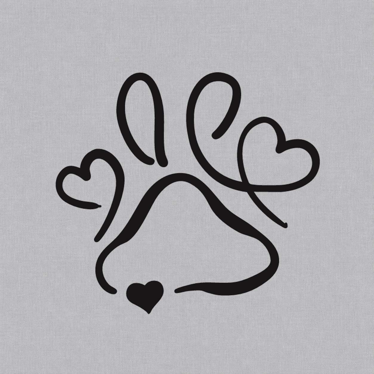 Fine line temporary tattoos design featuring a stylized paw print with flowing black curves, heart-shaped toe details, and a small solid heart.