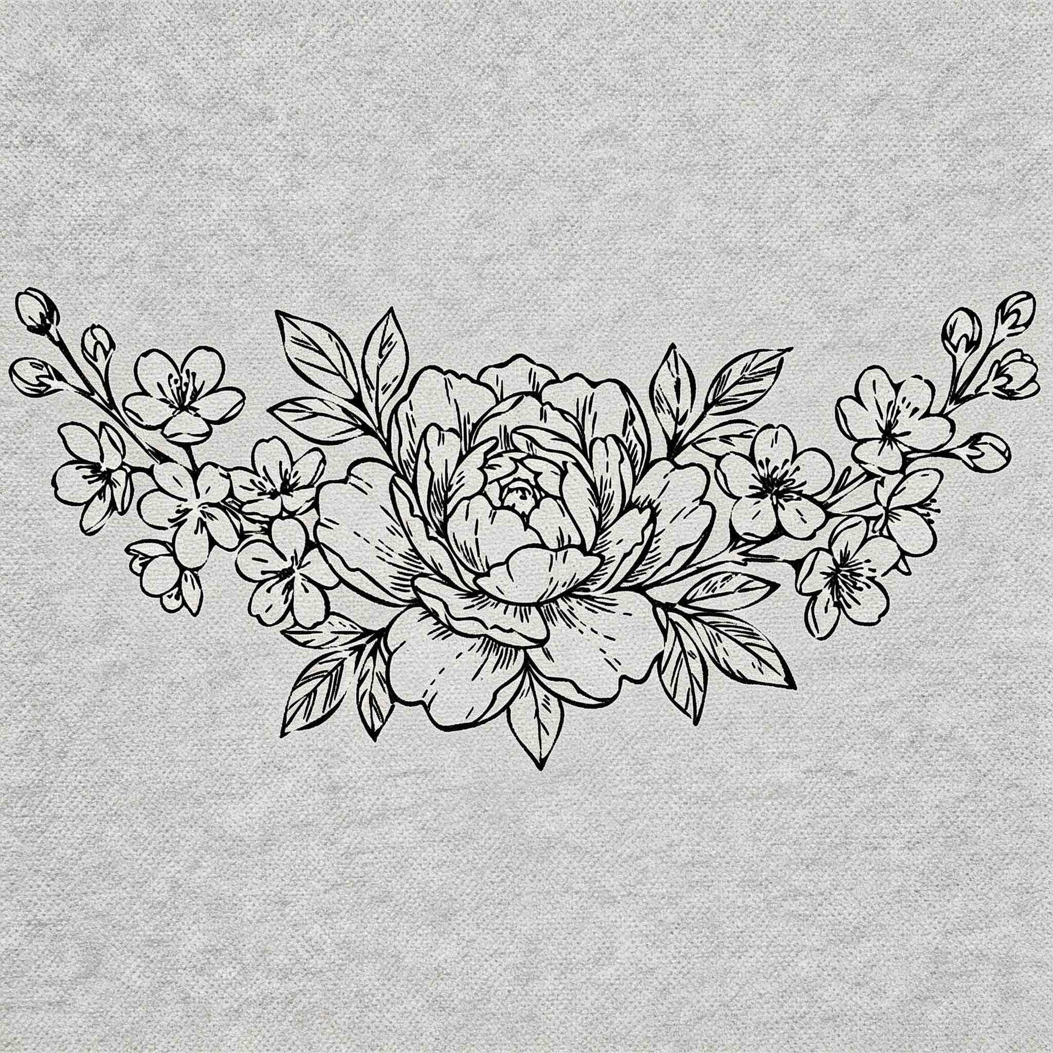 Peony and blossom botanical temporary tattoo