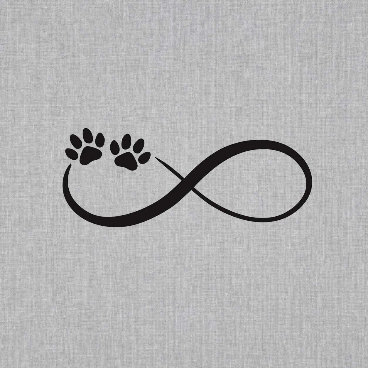 Temporary tattoo ideas design featuring an infinity symbol with two black paw prints, representing everlasting pet love and companionship.
